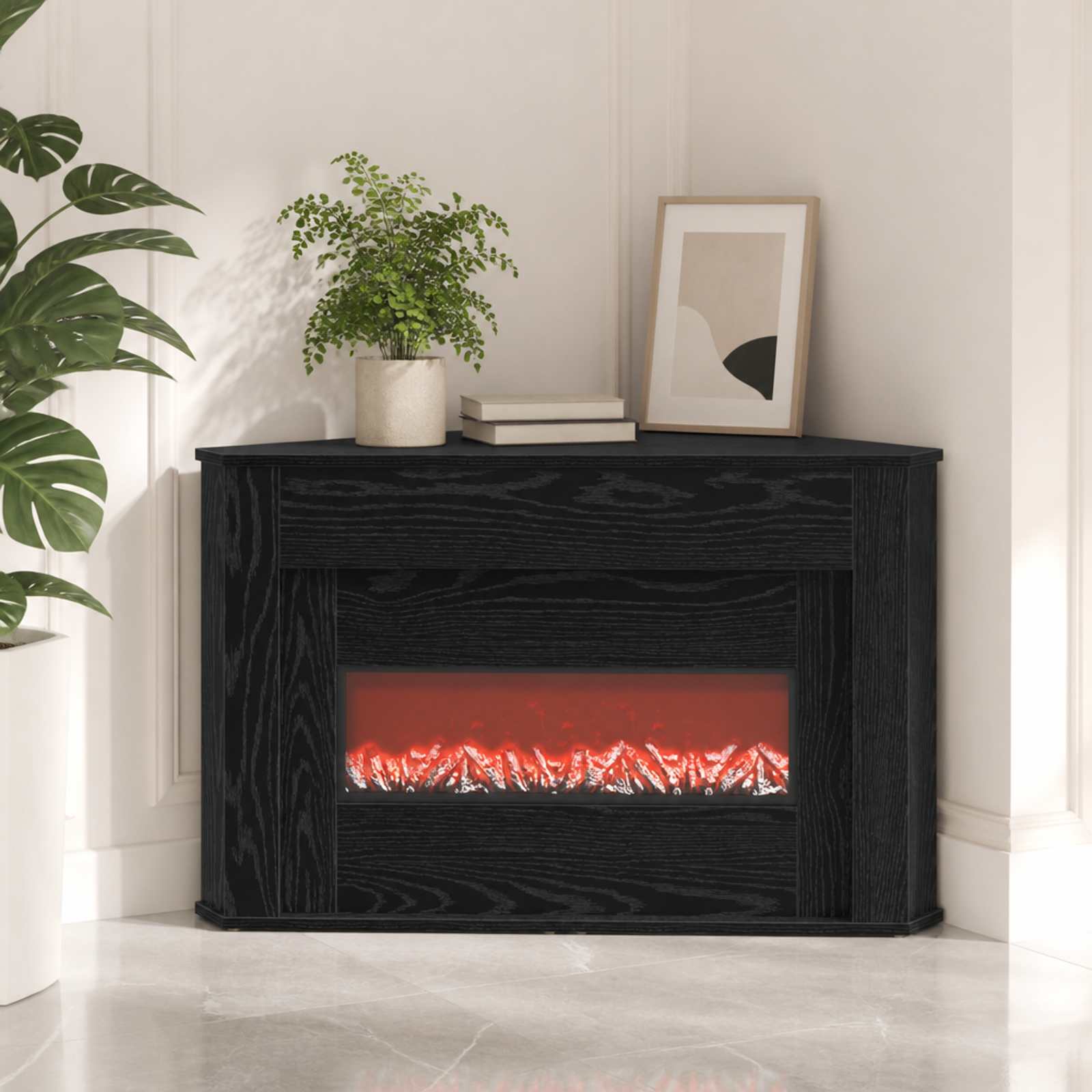 Kamin z LED-trakom Črni hrast 95 x 42,5 x 60 cm Inženirski les