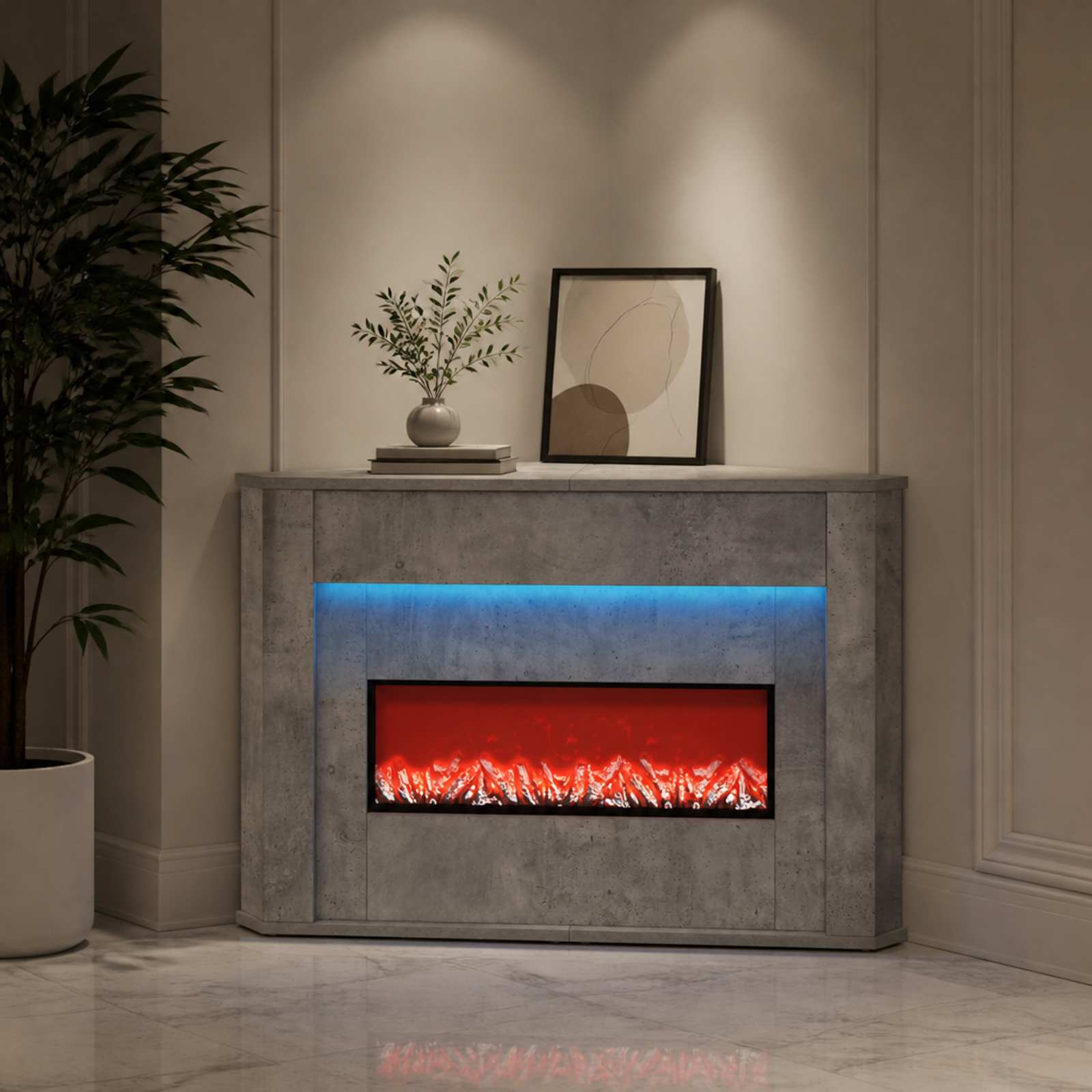 vidaXL Peis med LED-stripe Betong 95 x 42,5 x 60 cm Konstruert tre