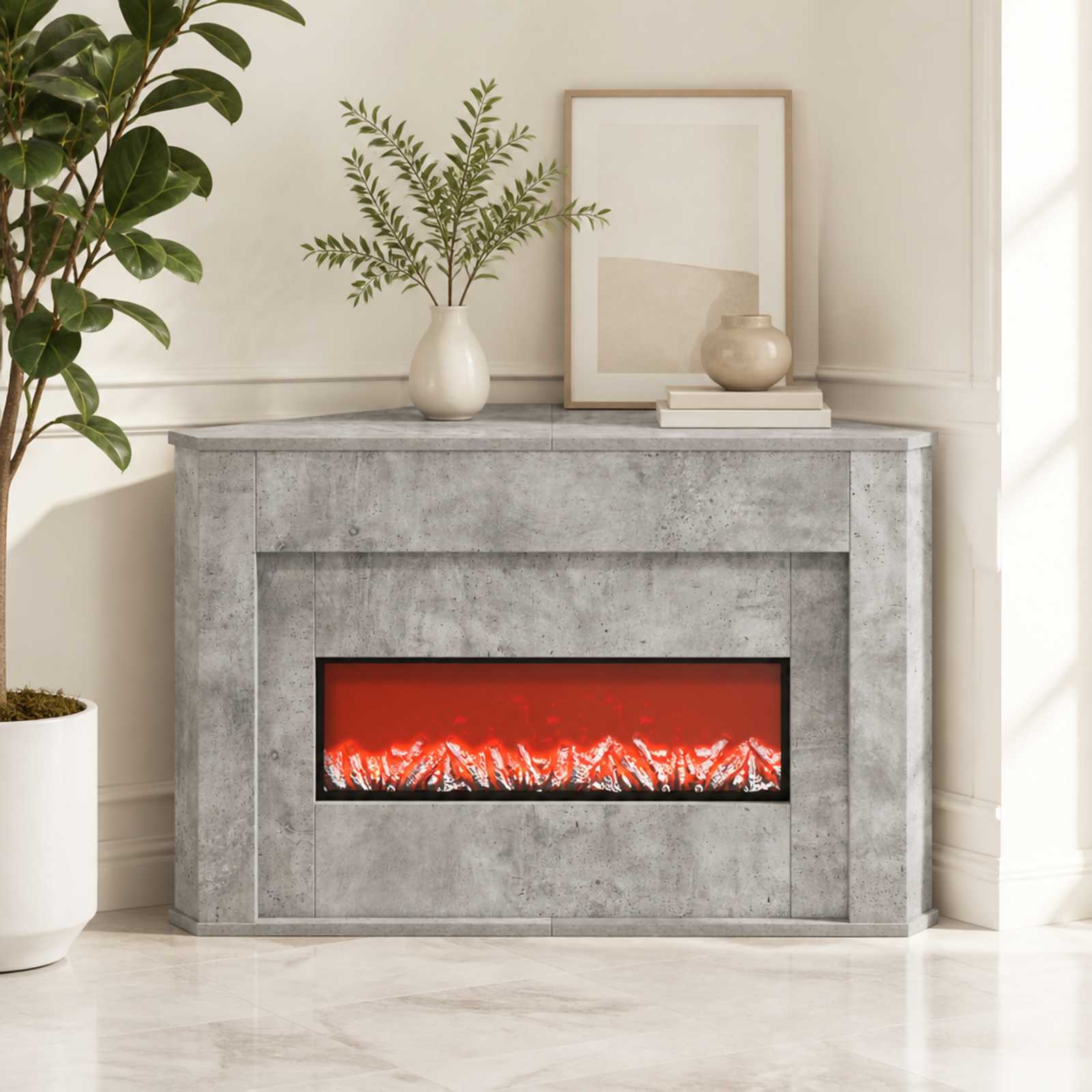 Kamin z LED-trakom Beton 95 x 42,5 x 60 cm Inženirski les