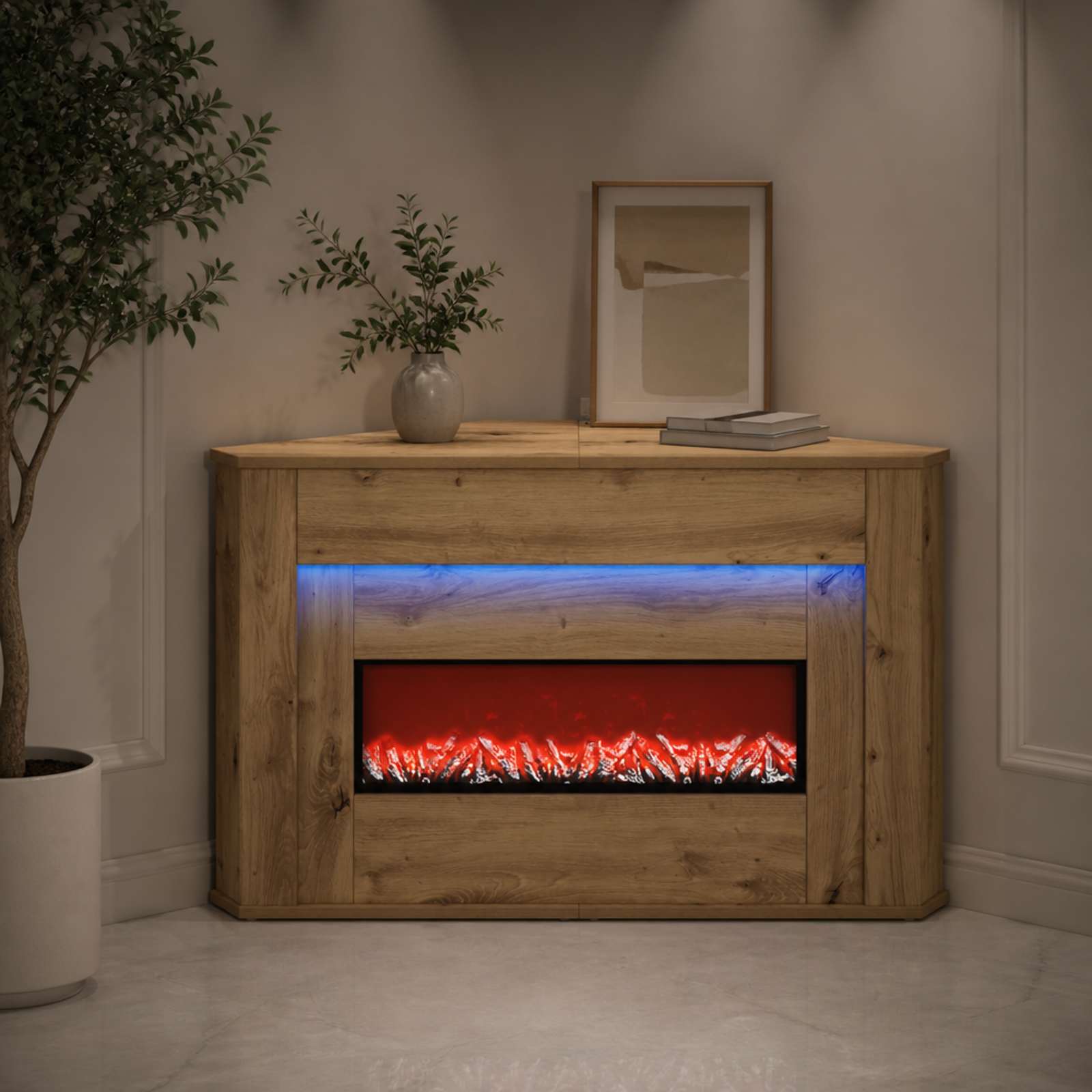 vidaXL Peis med LED-stripe Artisan eik 95 x 42,5 x 60 cm