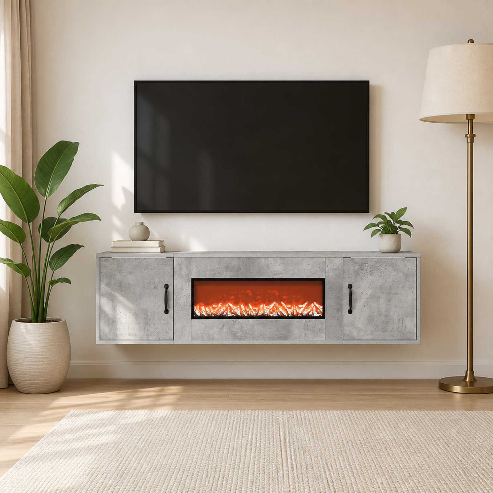 vidaXL Elektrisk peis Betong 140,5 x 30 x 39 cm Konstruert tre