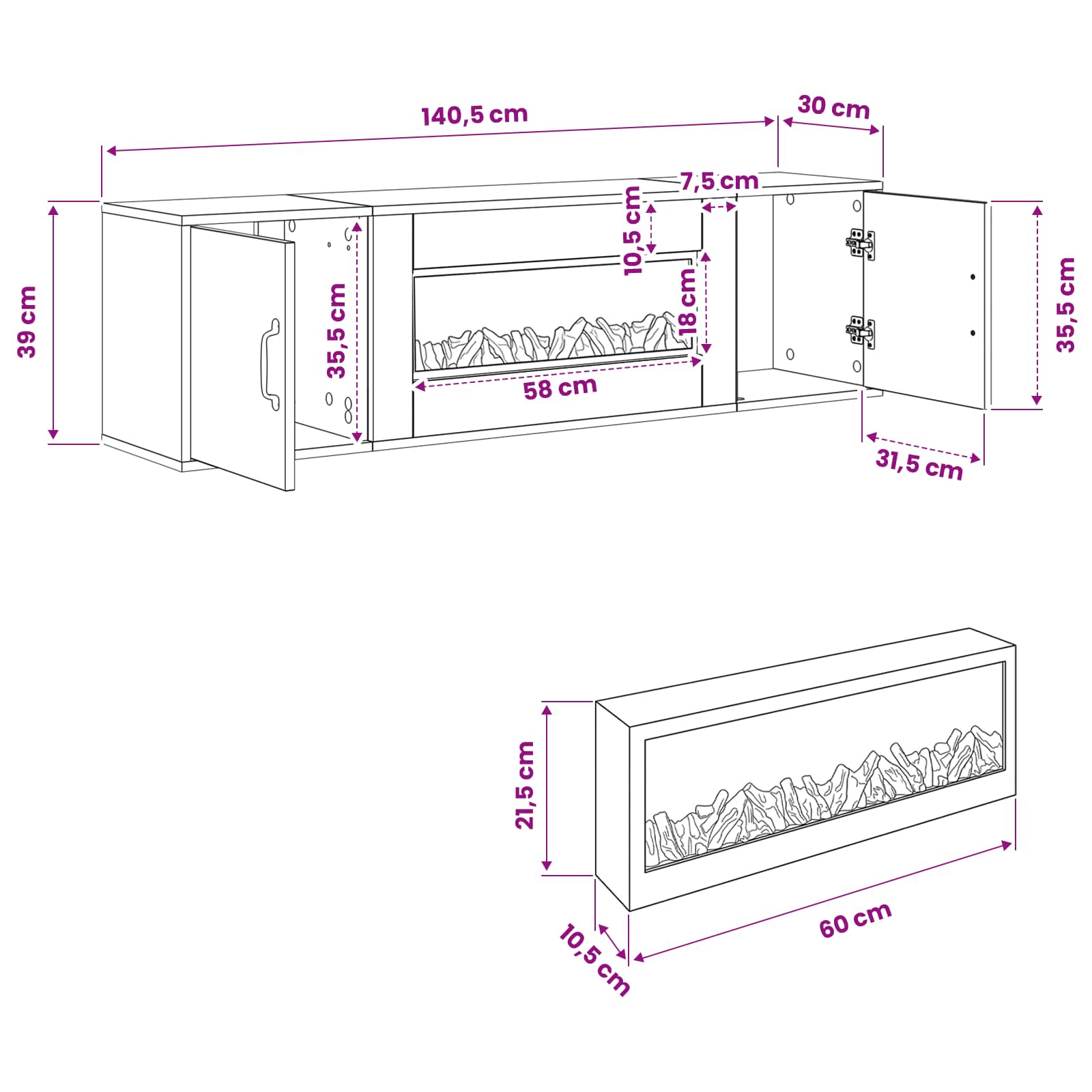 Električni kamin Artisan hrast 140,5 x 30 x 39 cm
