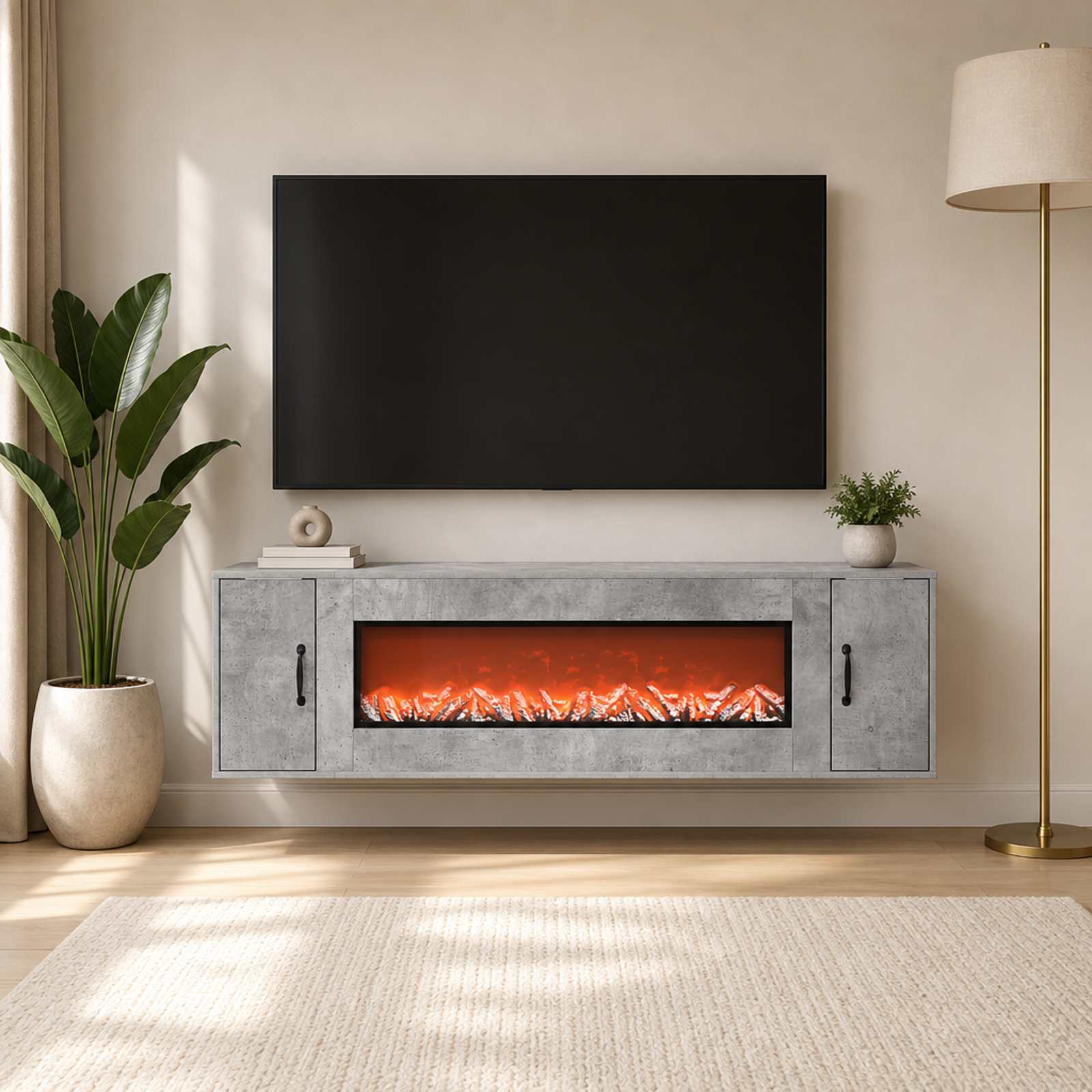Električni kamin Beton 155 x 30 x 44 cm Inženirski les