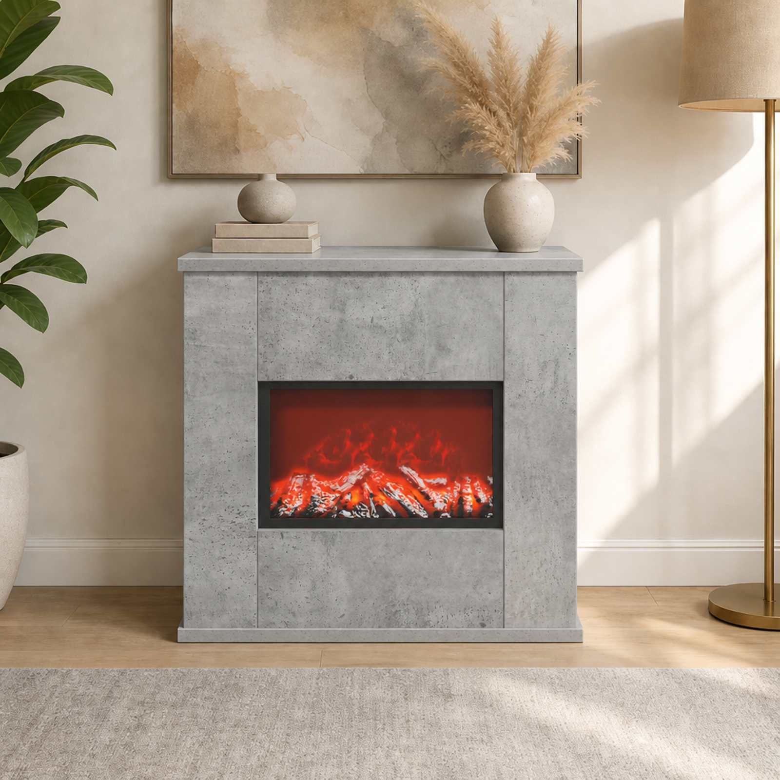 Električni kamin Beton 47 x 18 x 48 cm Inženirski les