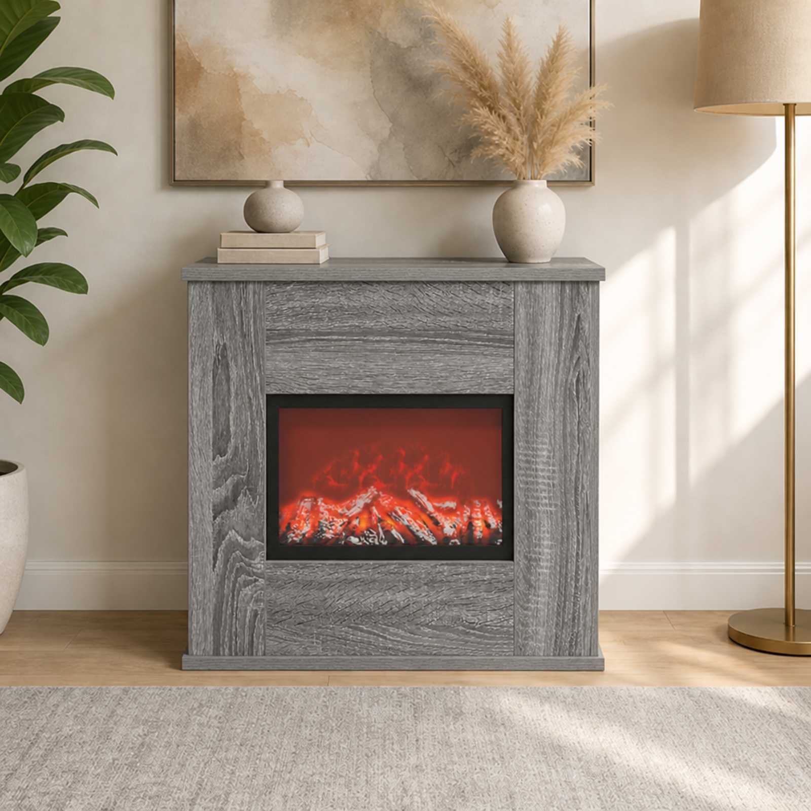 Električni kamin Siva Sonoma 47 x 18 x 48 cm Inženirski les