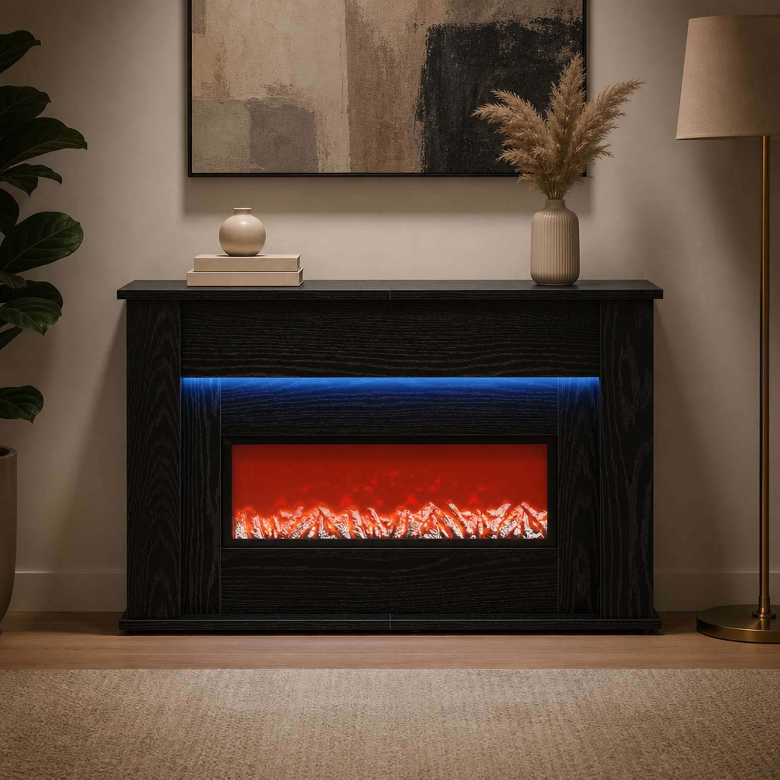 Kamin z LED-trakom Črni hrast 92 x 20 x 54 cm Inženirski les