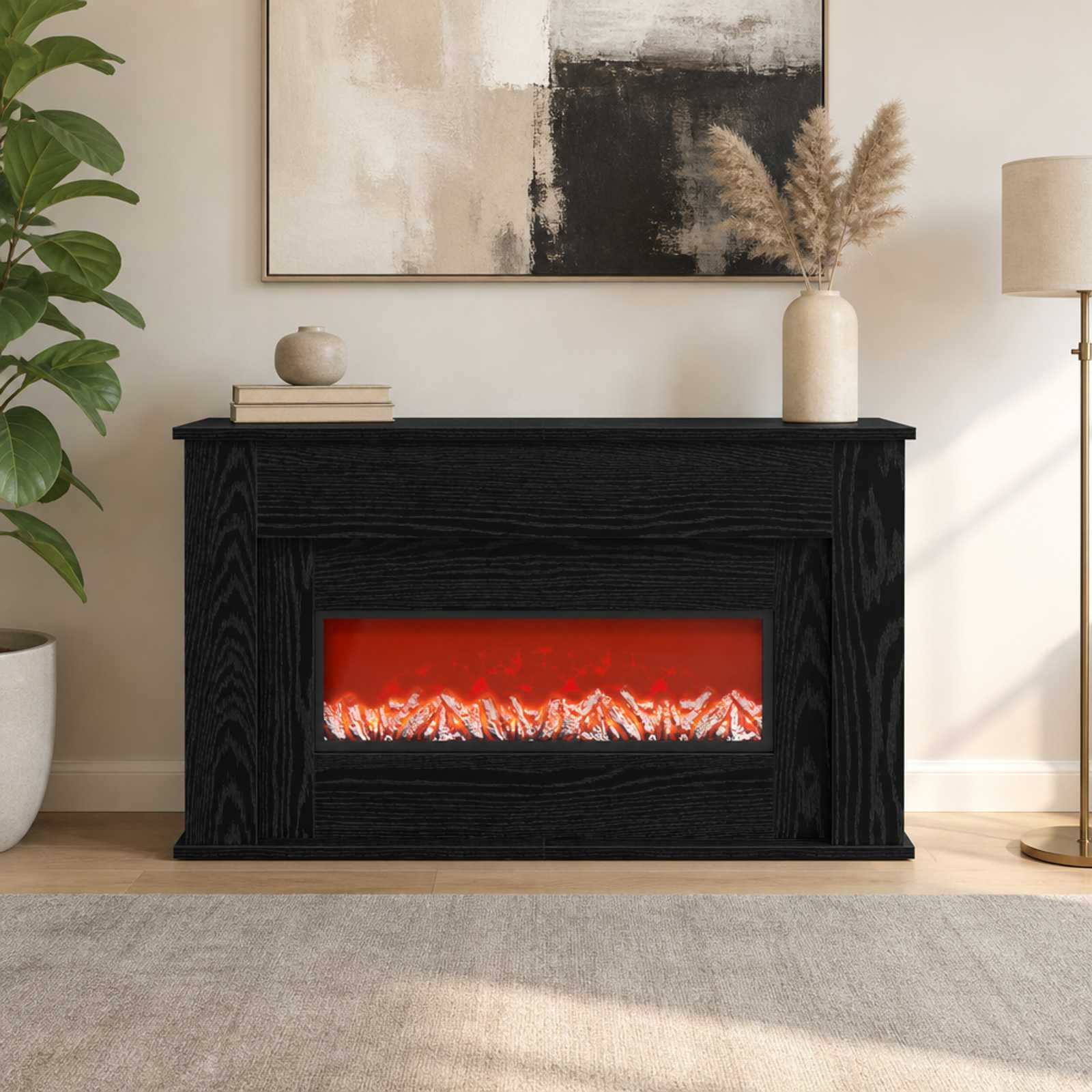 Kamin z LED-trakom Črni hrast 92 x 20 x 54 cm Inženirski les