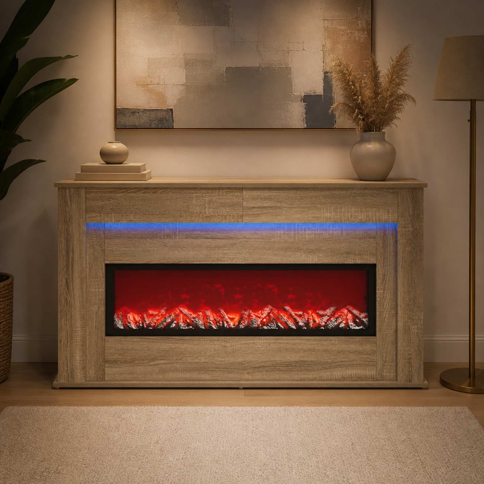 Kamin z LED-trakom Sonoma 130 x 20 x 69,5 cm Inženirski les