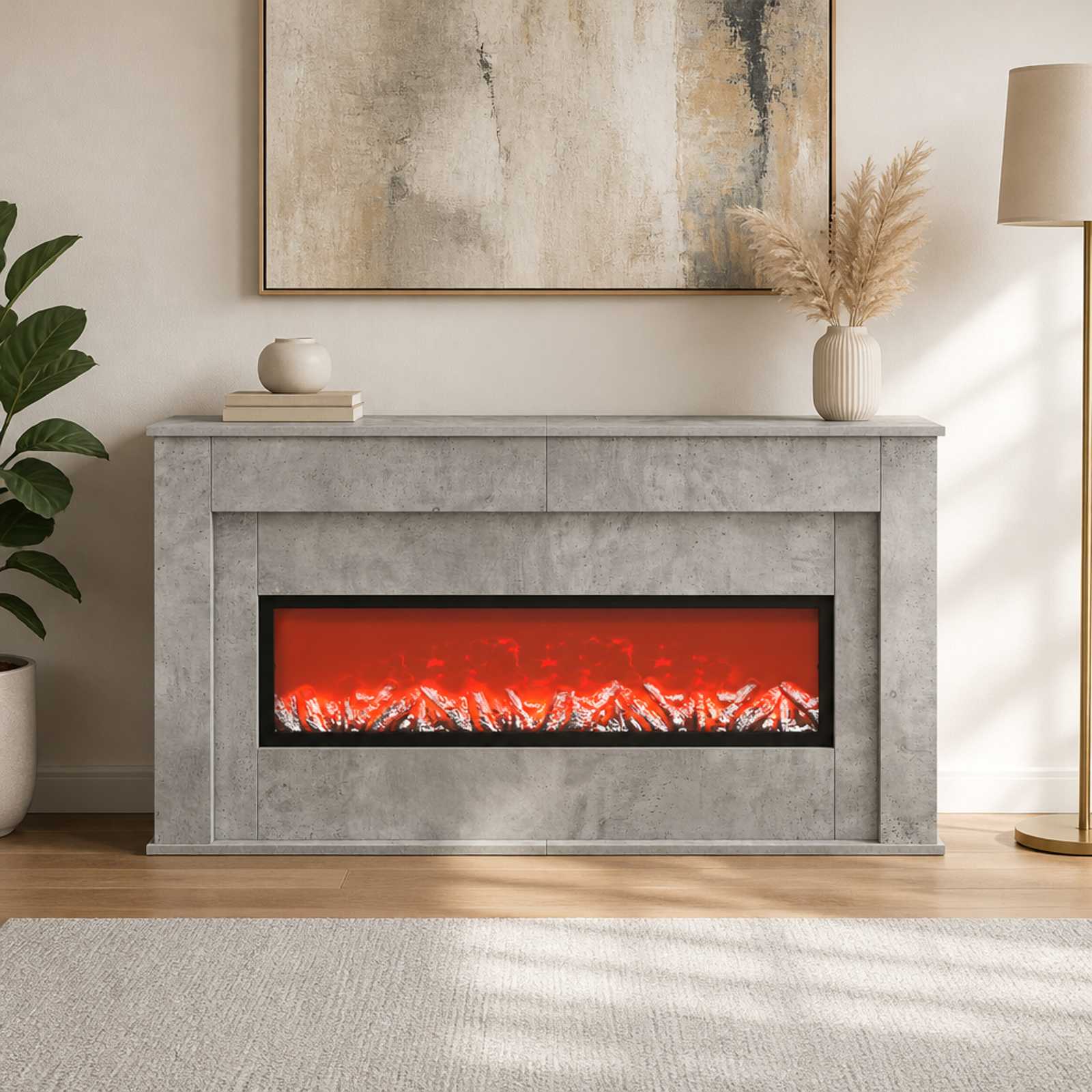 Kamin z LED-trakom Beton 130 x 20 x 69,5 cm Inženirski les