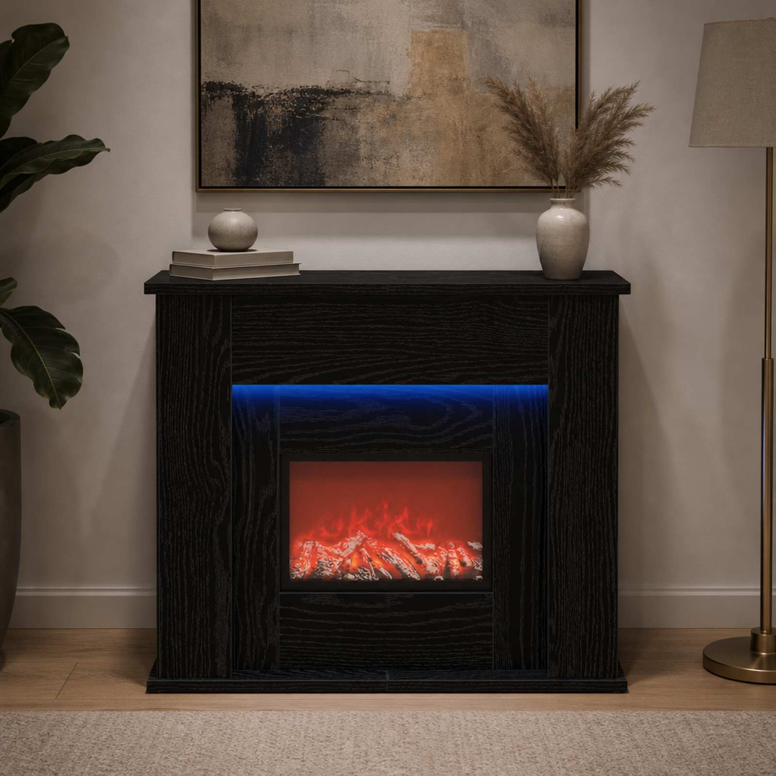 Kamin z LED-trakom Črni hrast 63 x 20 x 54,5 cm Inženirski les