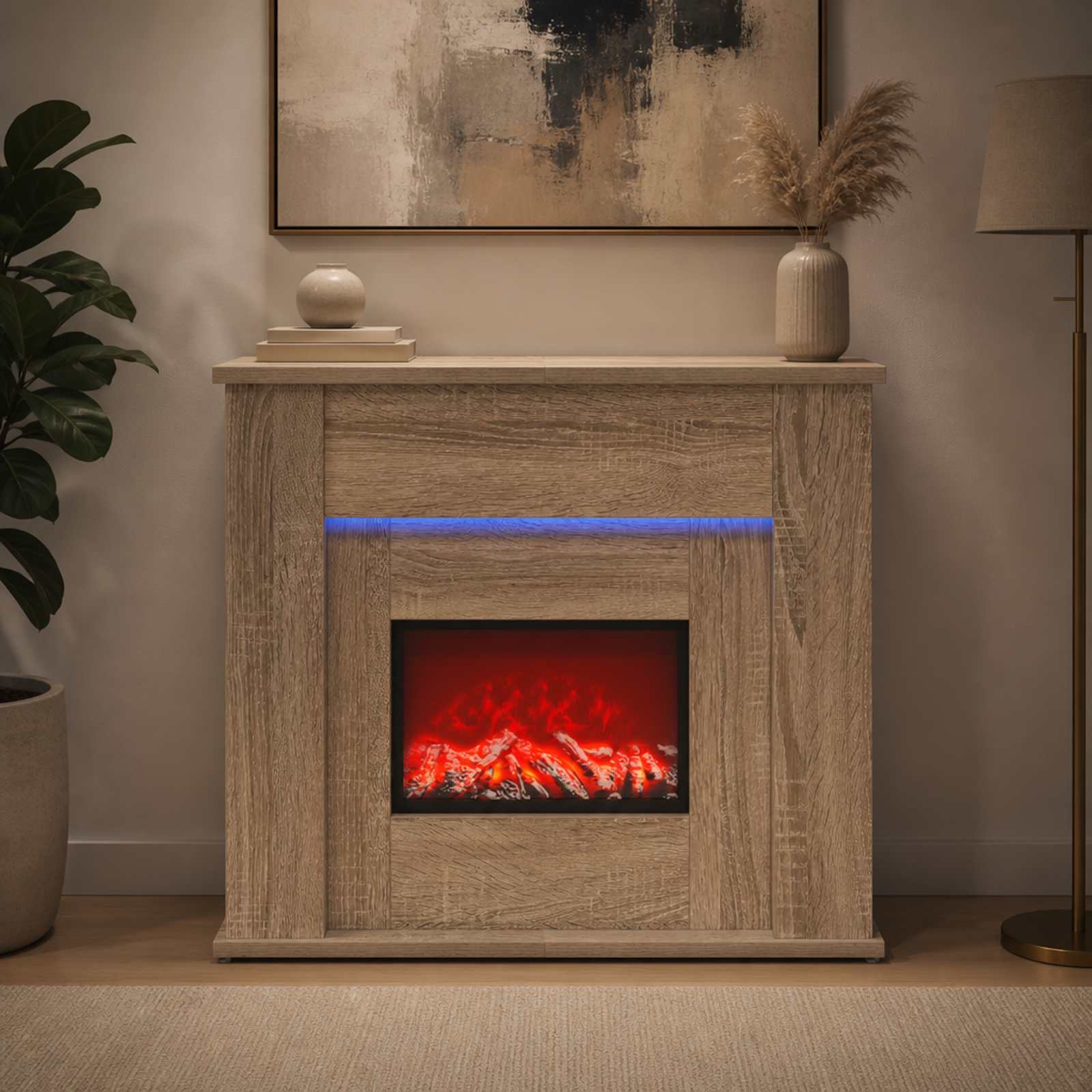 vidaXL Pejs med LED-bånd Sonoma-eg 63 x 20 x 54,5 cm Konstrueret træ