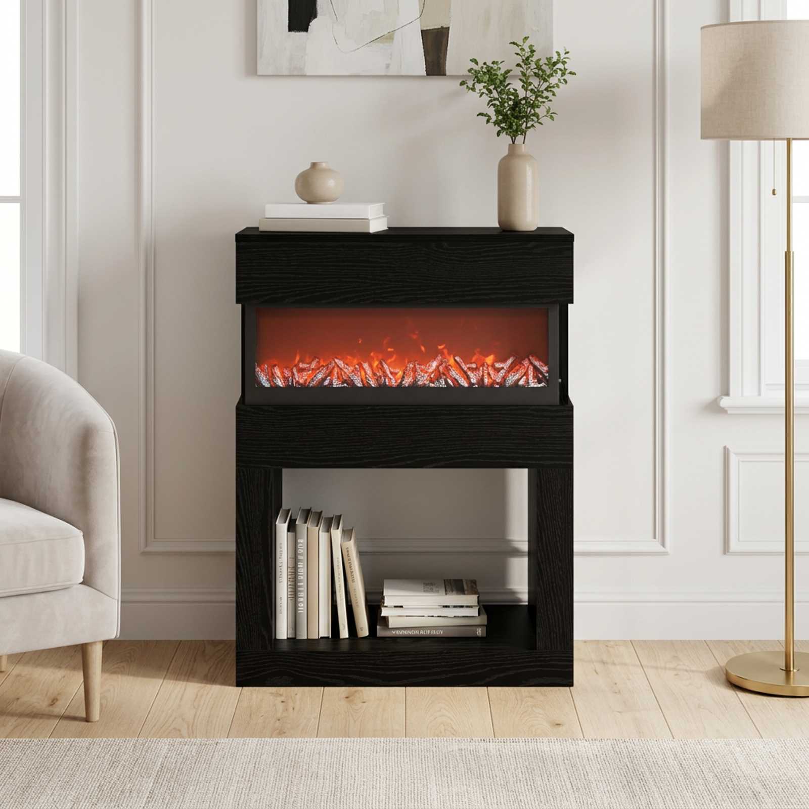 vidaXL Elektrisk peis Svart eik 64 x 30 x 87 cm Konstruert tre