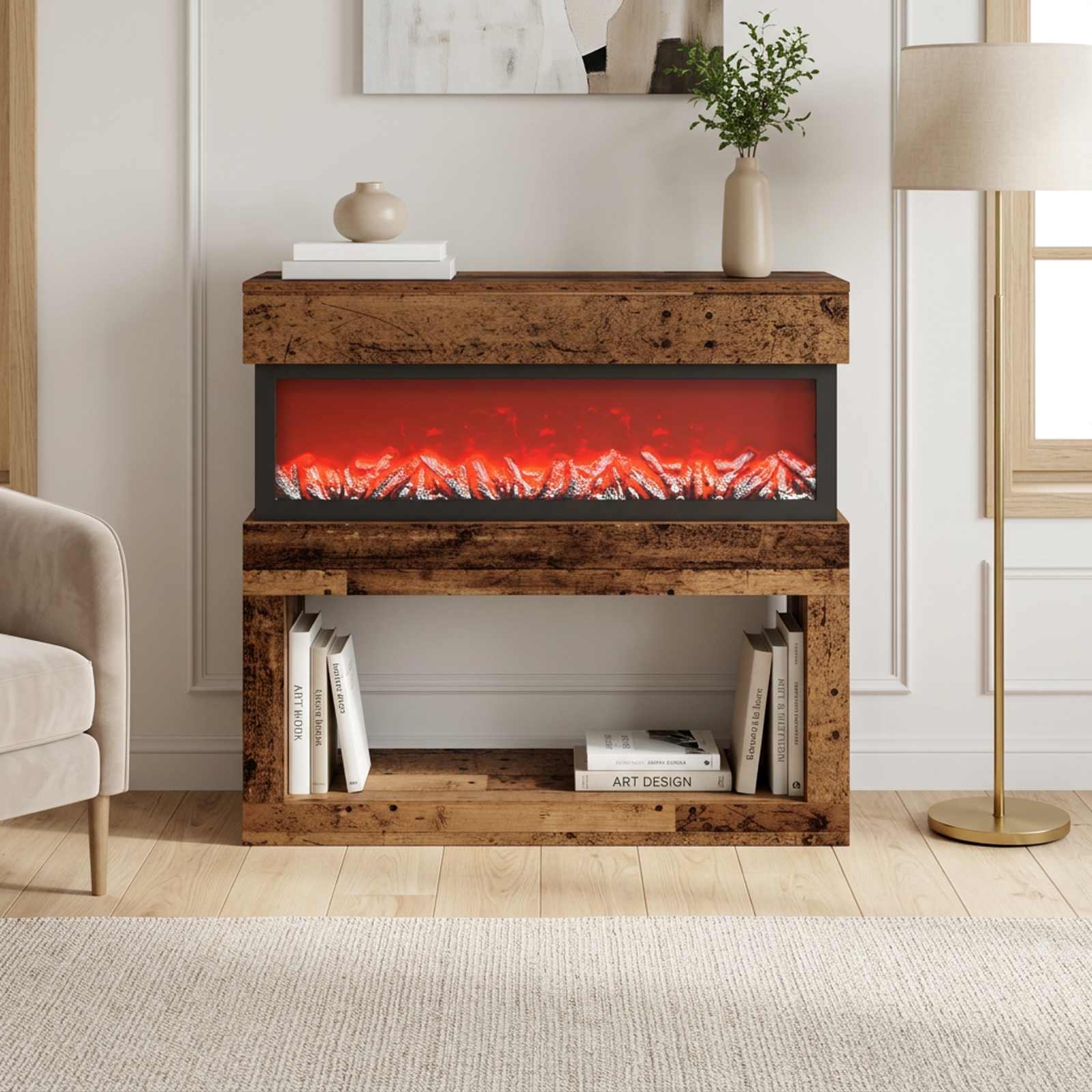 vidaXL Elektrisk peis Gammelt tre 102 x 30 x 94 cm Konstruert tre