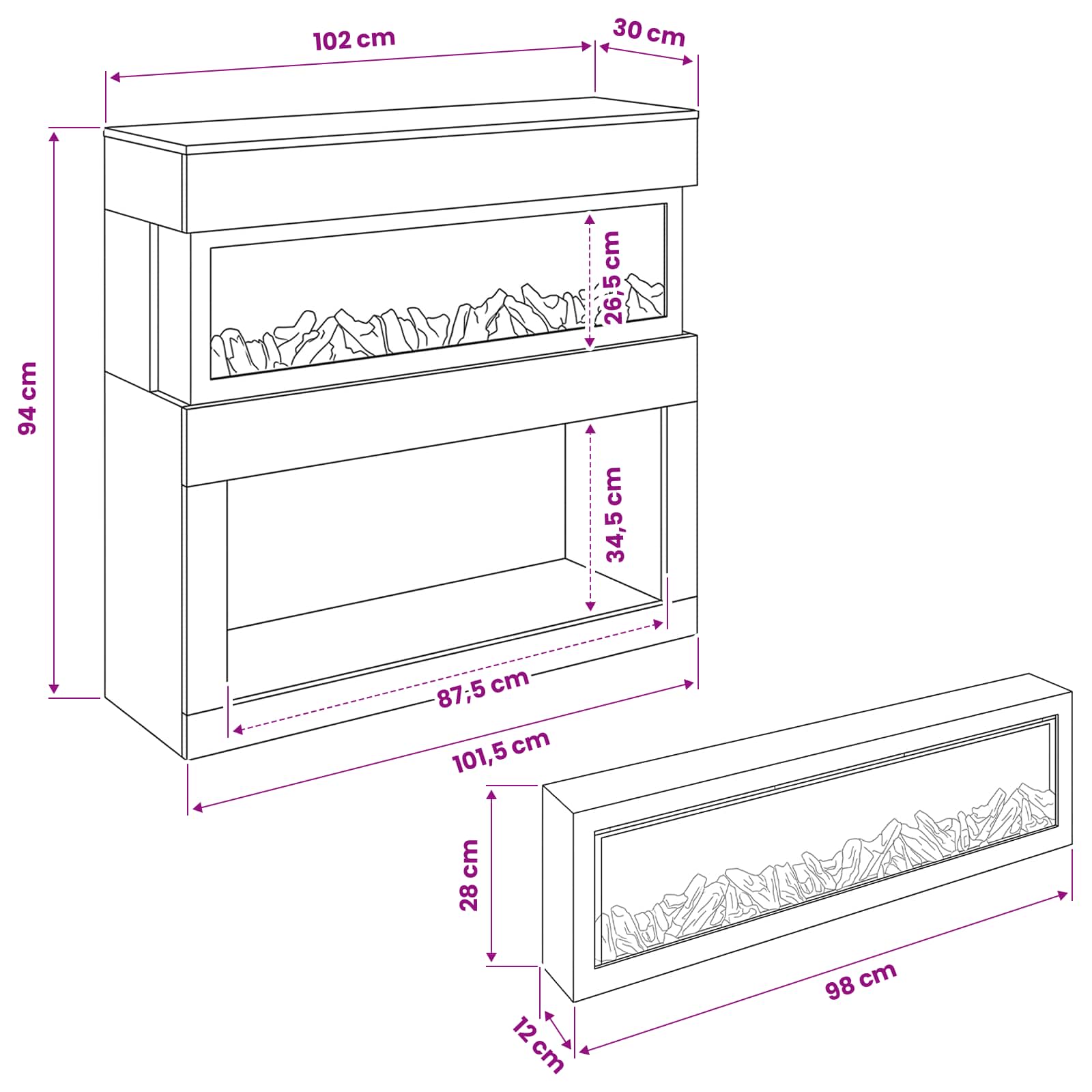 Električni kamin Artisan hrast 102 x 30 x 94 cm Inženirski les
