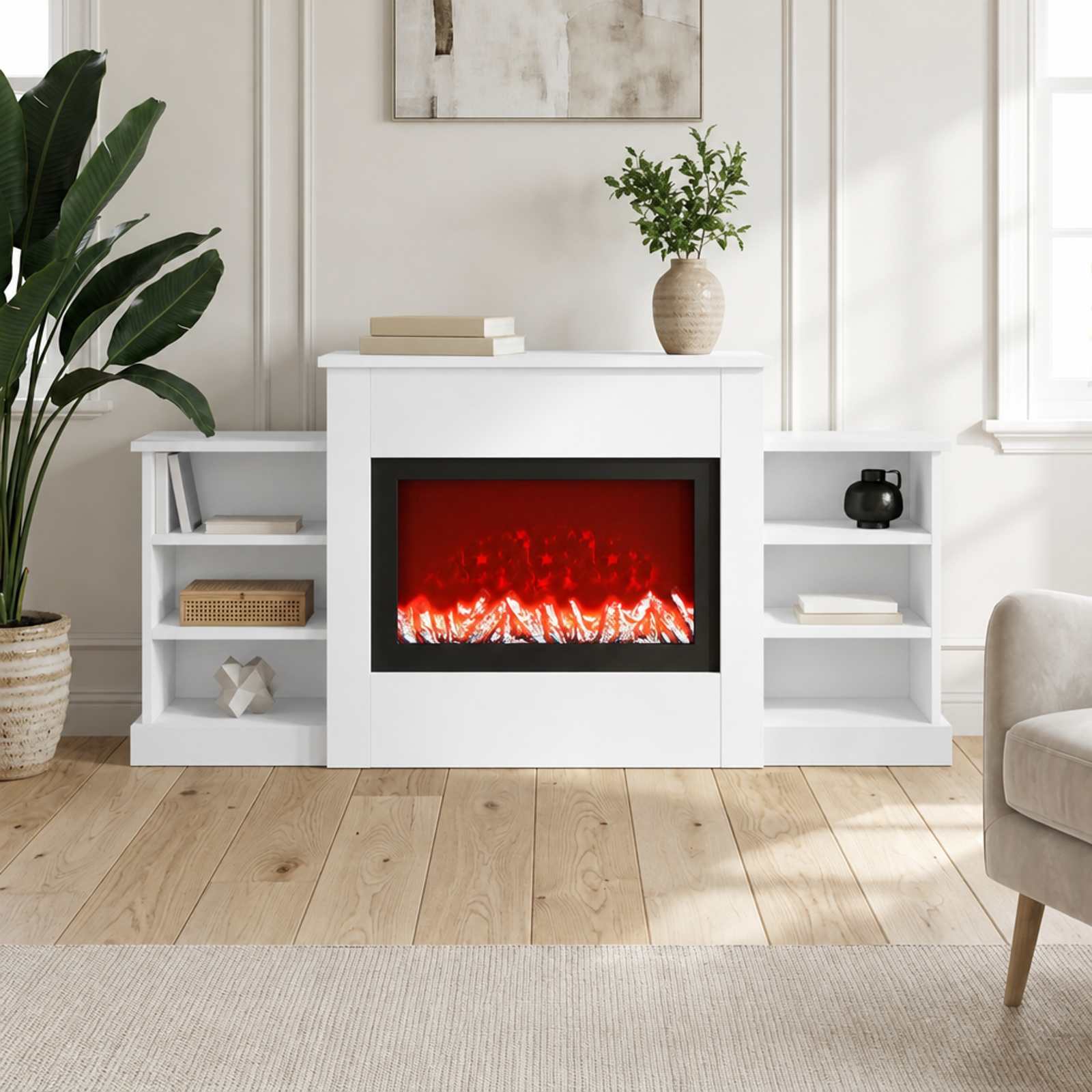 vidaXL Elektrisk peis Hvit 140 x 30 x 67 cm Konstruert tre