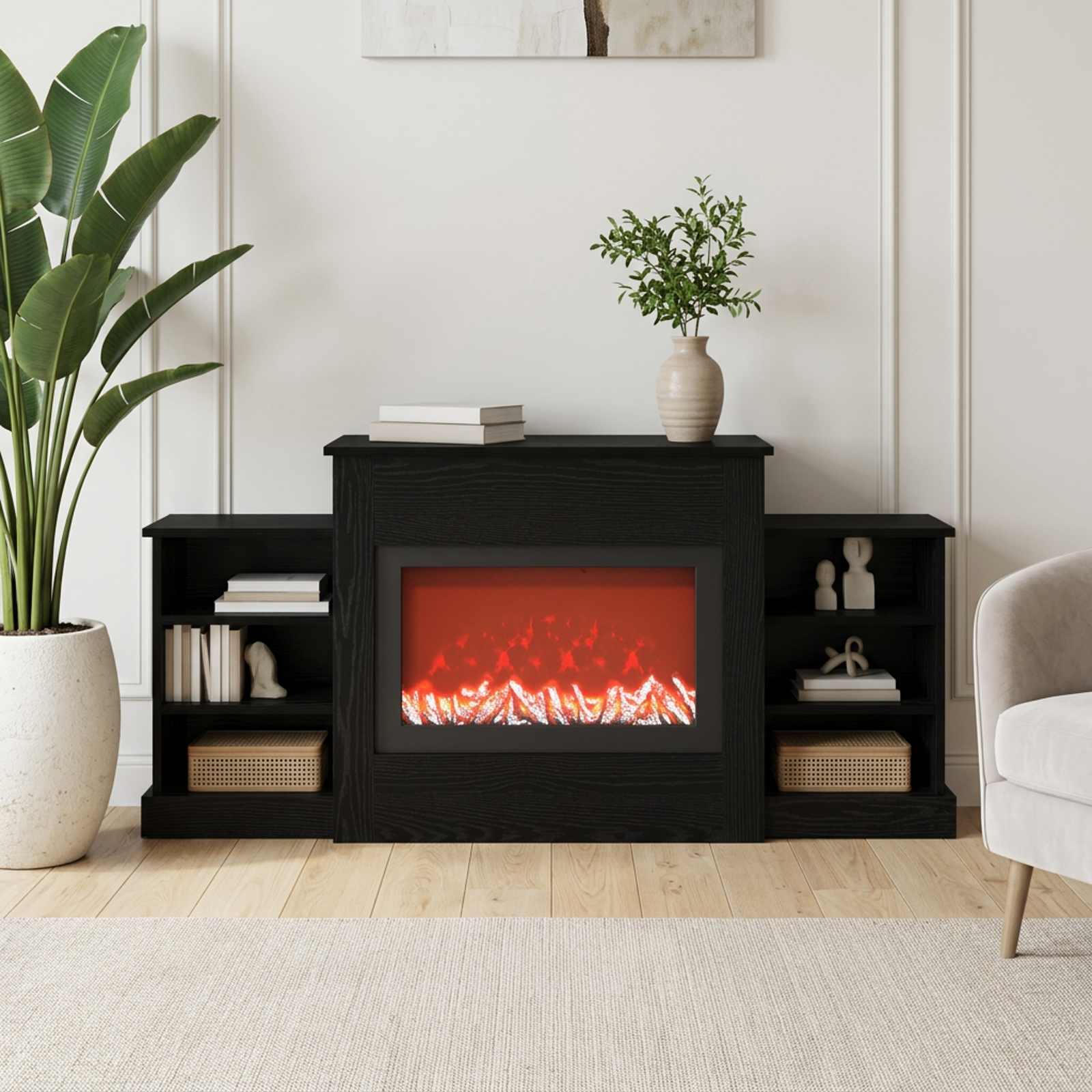 vidaXL Elektrisk peis Svart eik 140 x 30 x 67 cm Konstruert tre