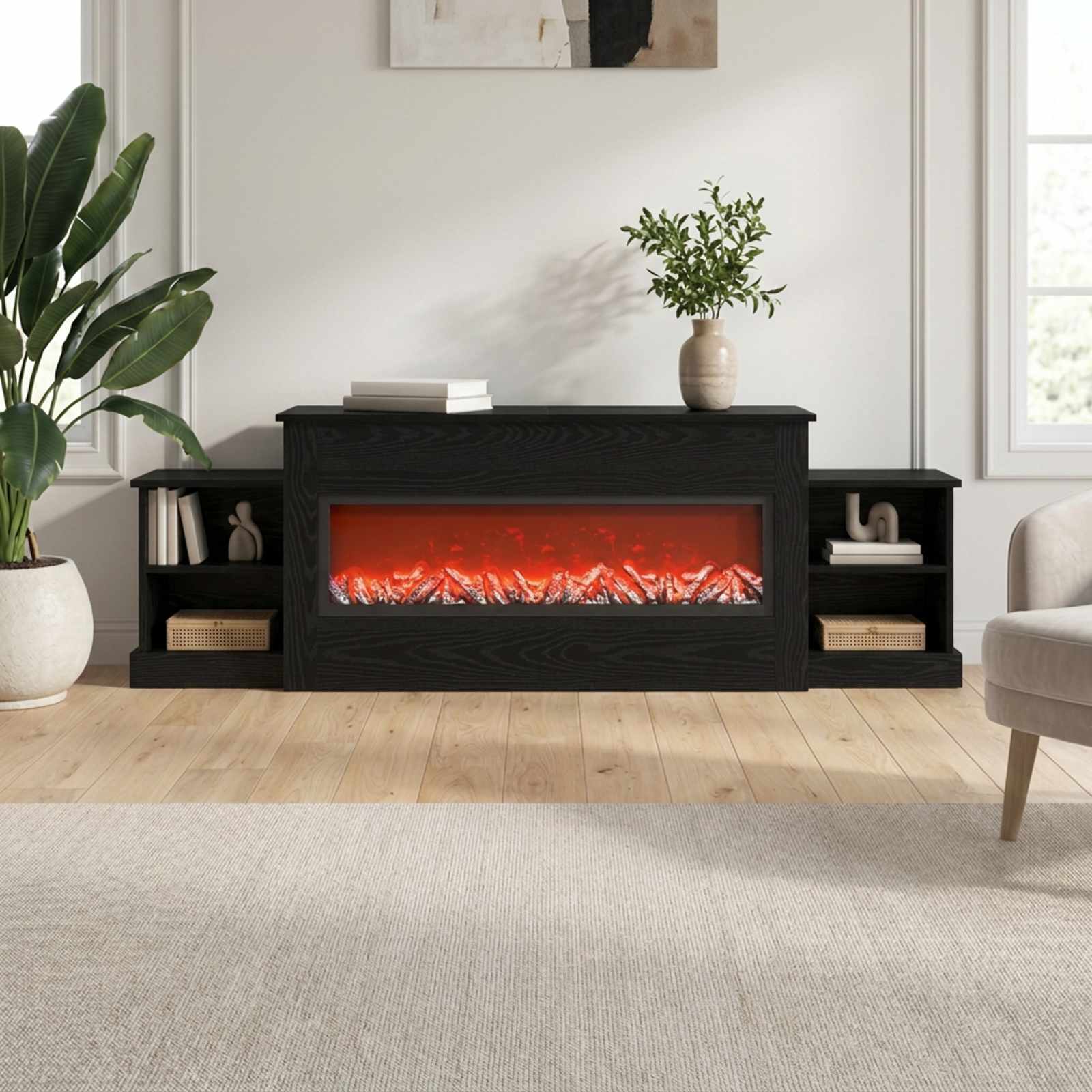 vidaXL Elektrisk peis Svart eik 177 x 30 x 56,5 cm Konstruert tre