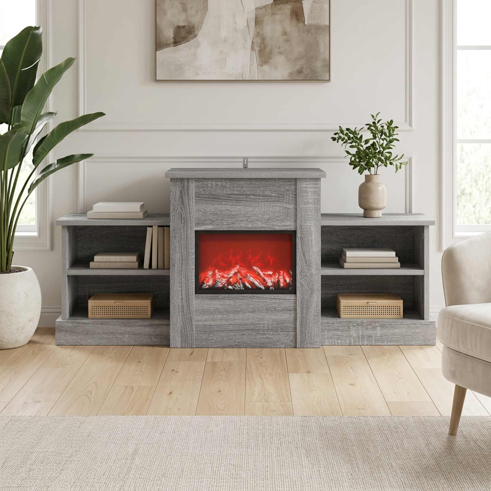 Električni kamin Siva Sonoma 110 x 30 x 50 cm Inženirski les