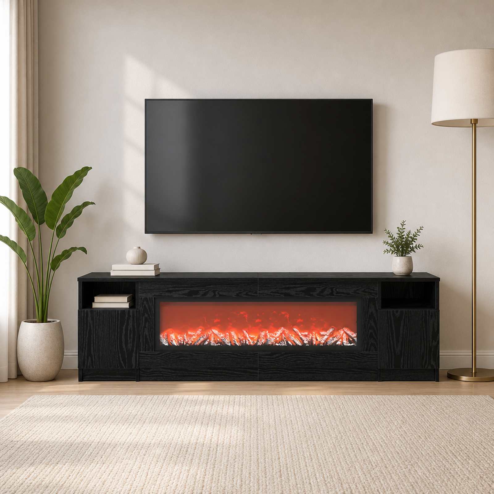 vidaXL Elektrisk peis Svart eik 165 x 28,5 x 47 cm Konstruert tre