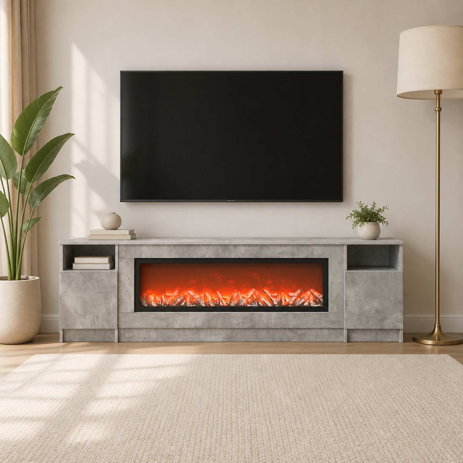 vidaXL Elektrisk peis Betong 165 x 28,5 x 47 cm Konstruert tre