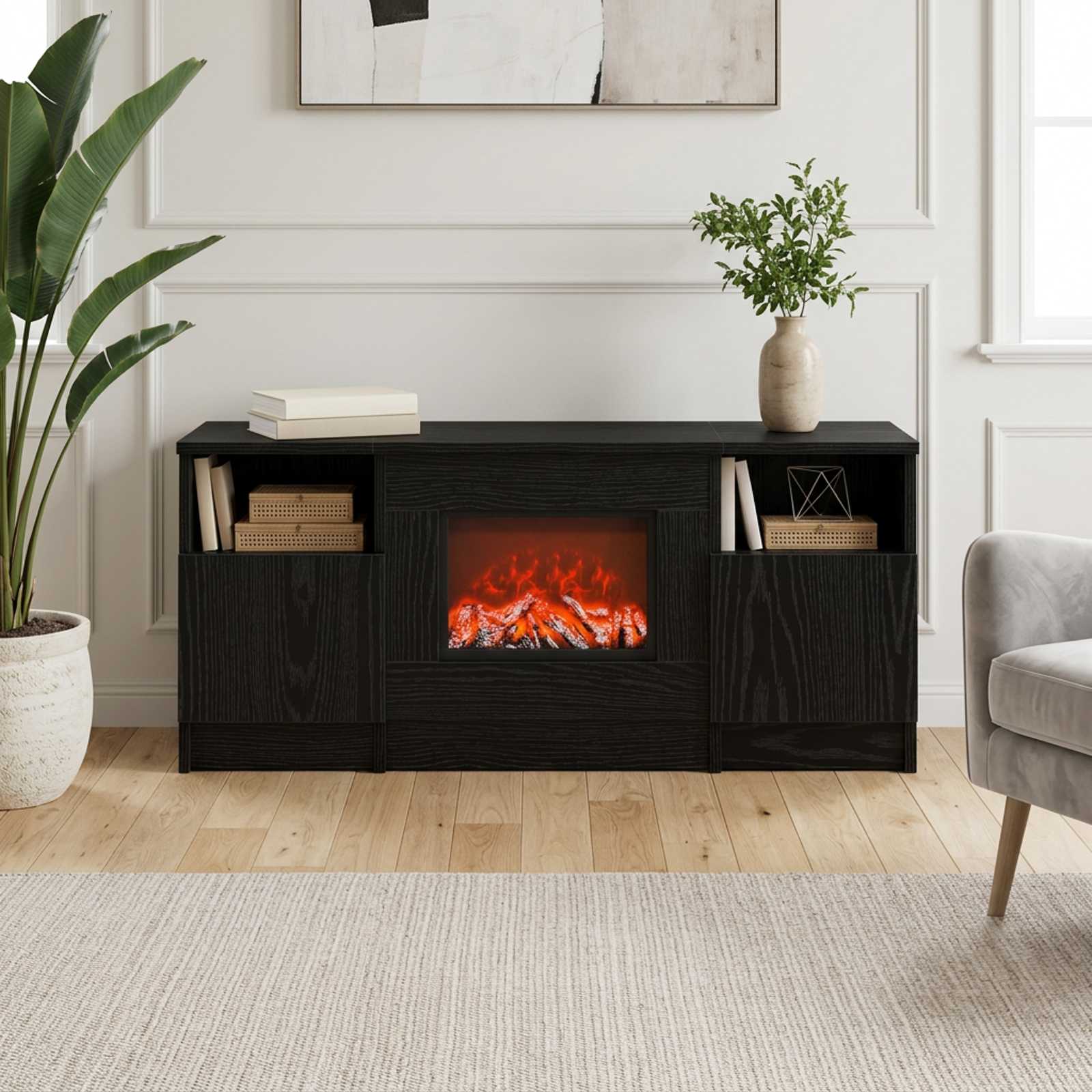 Električni kamin Črni hrast 98 x 28,5 x 40,5 cm Inženirski les