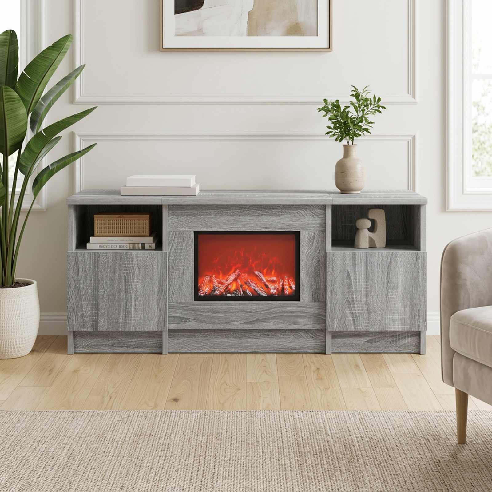 Električni kamin Siva Sonoma 98 x 28,5 x 40,5 cm Inženirski les