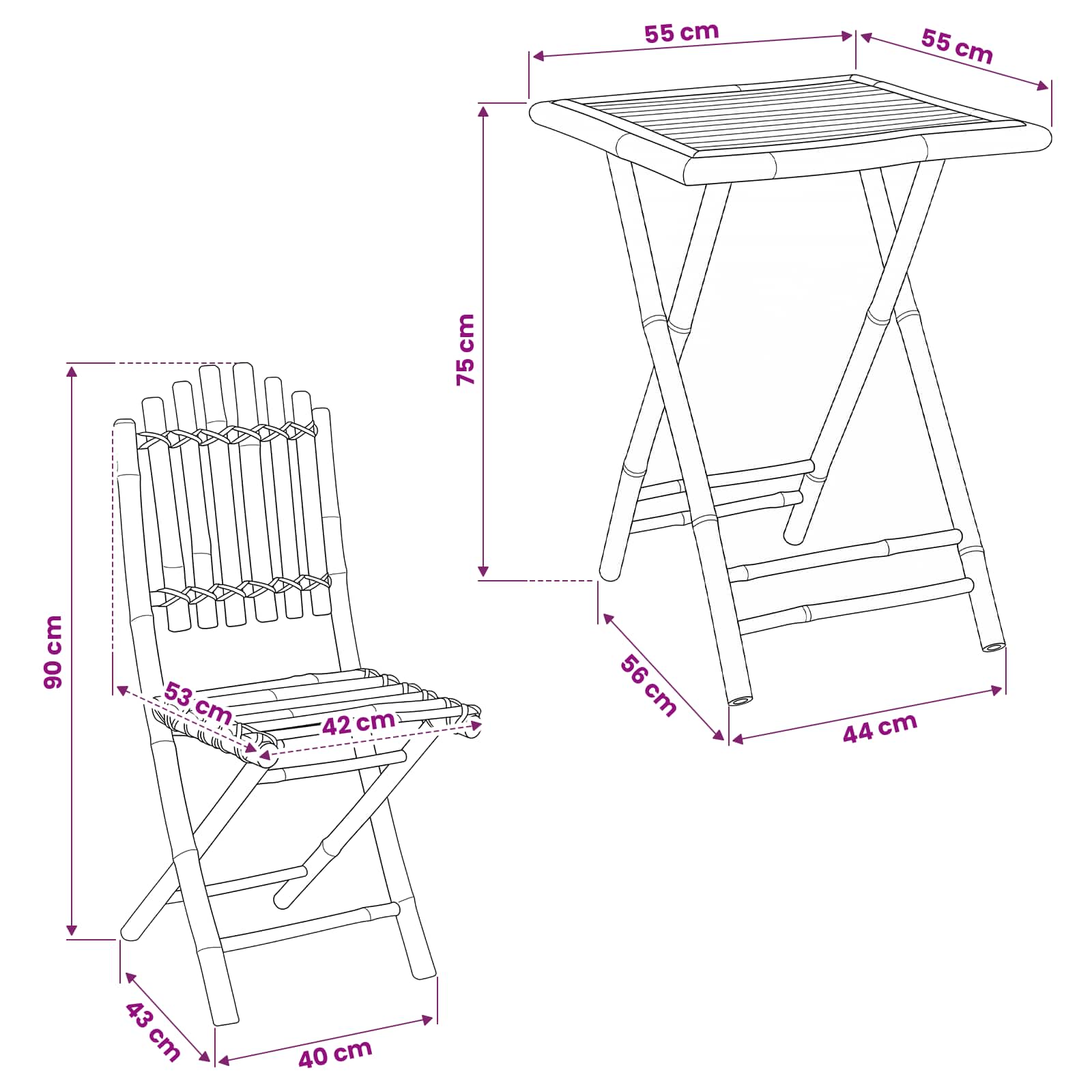Foldable Garden Dining Set size guide