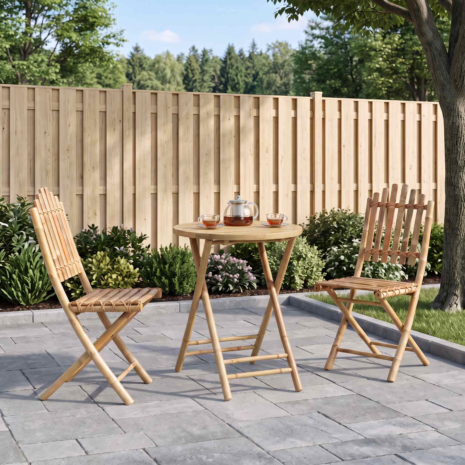 vidaXL Klappbares Garten-Esszimmer Set 3 stk. Natur Bambus vidaXL Klappbares Garten-Esszimmer Set 3 stk. Natur Bambus