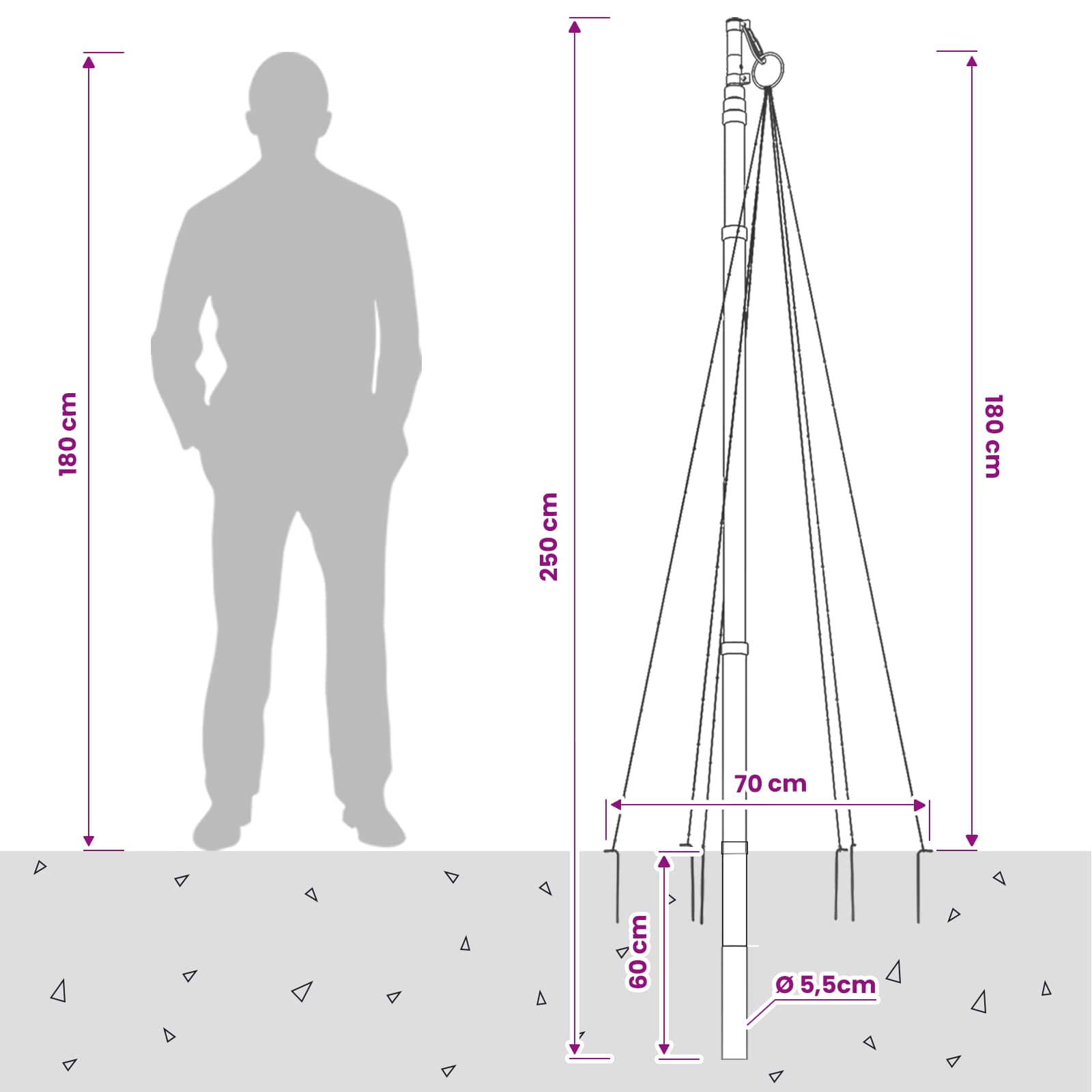 Božične lučke za drevo s količkom in drogom za zastavo 180 cm