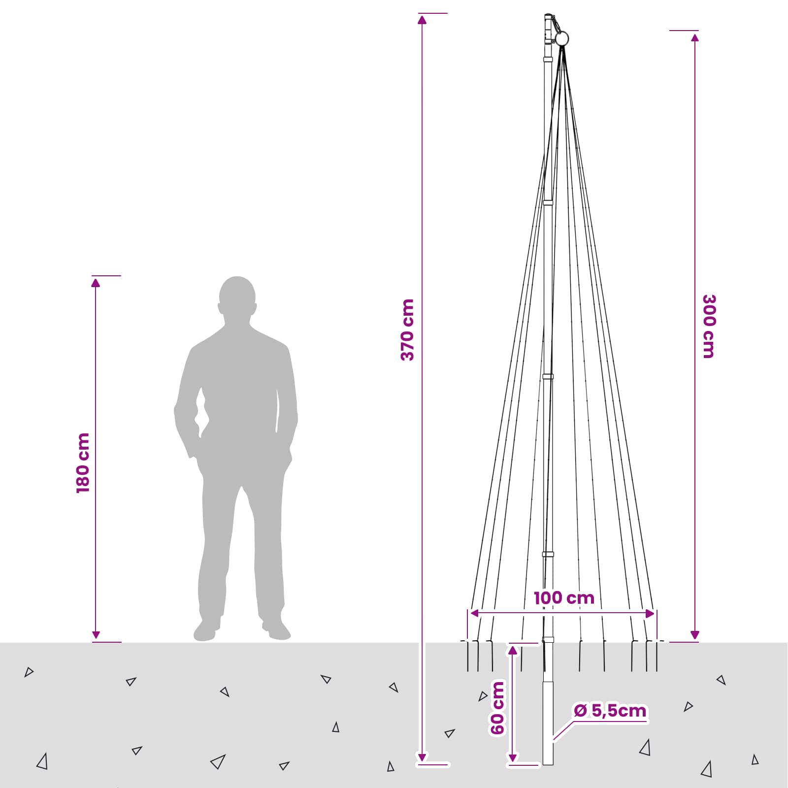 Božične lučke za drevo s količkom in drogom za zastavo 300 cm