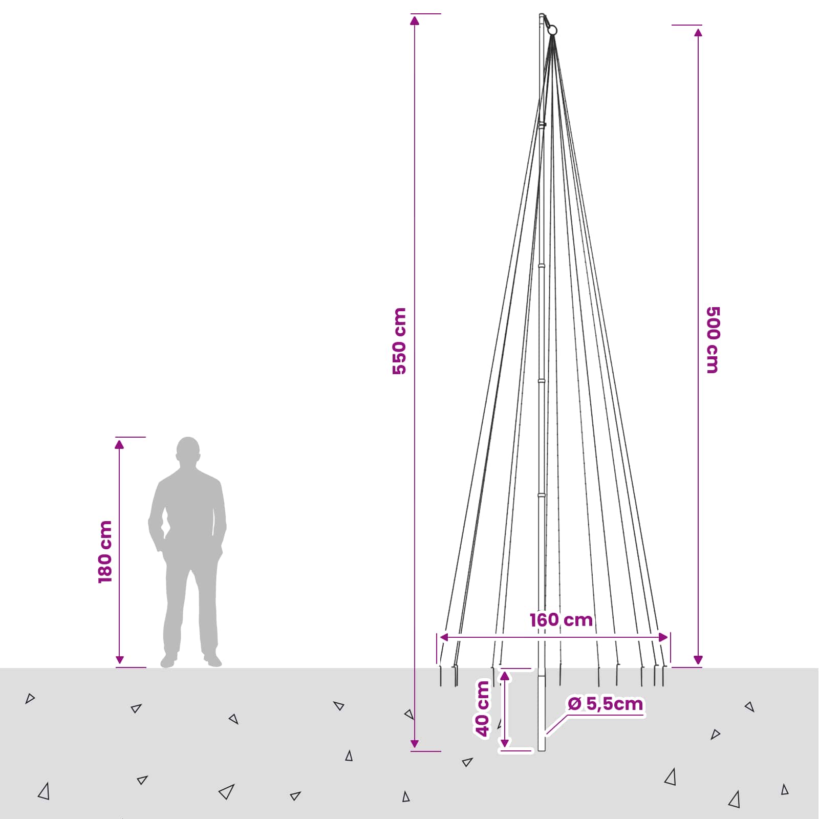 Božične lučke za drevo s količkom in drogom za zastavo 500 cm