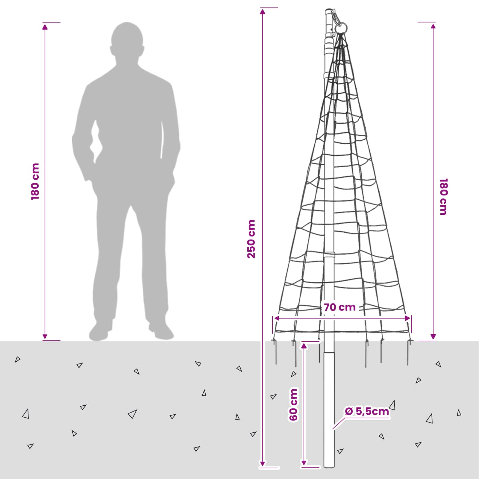 Božične lučke za drevo s količkom in drogom za zastavo 180 cm