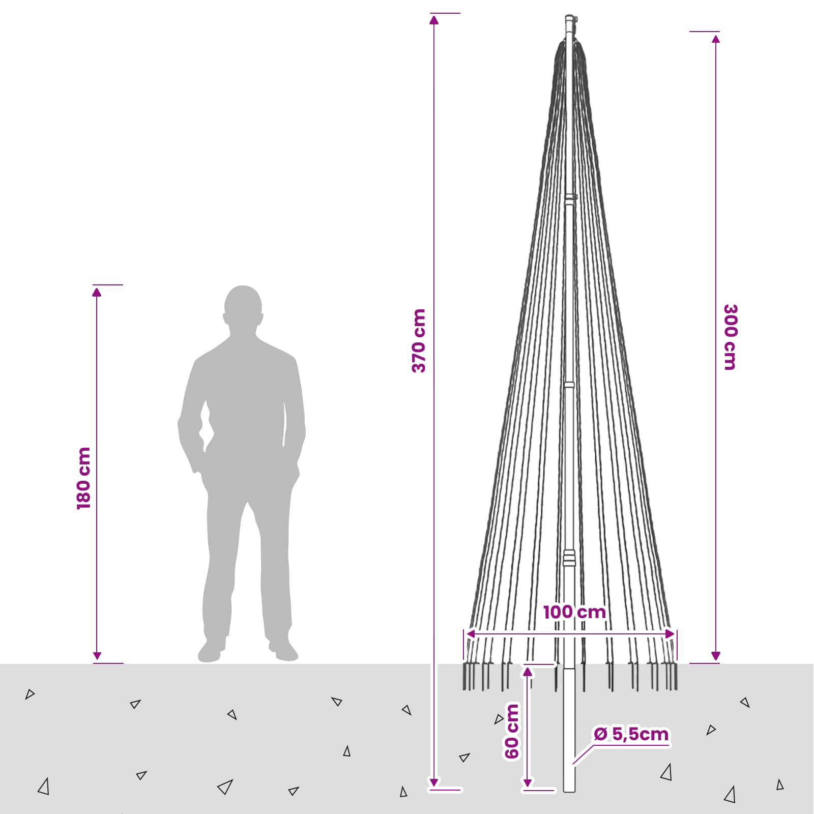 Božične lučke za drevo s količkom in drogom za zastavo 300 cm