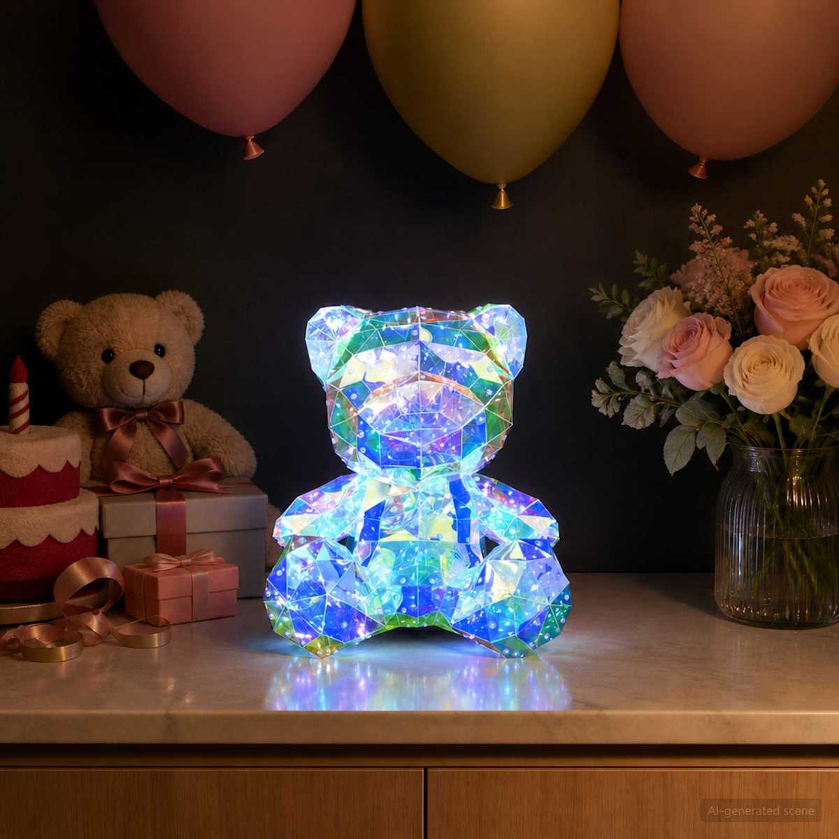 Prismatisk iriserende LED-bjørn Flerfarvet 32 x 28 x 38 cm