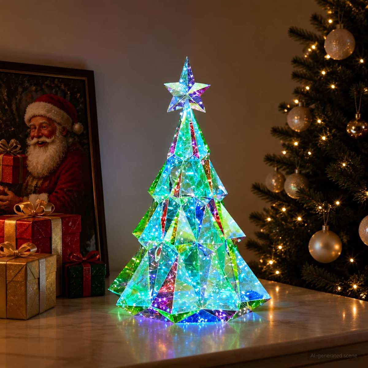 Prismatisk iriserende LED-juletræ Flerfarvet Ø 35 x 52 cm