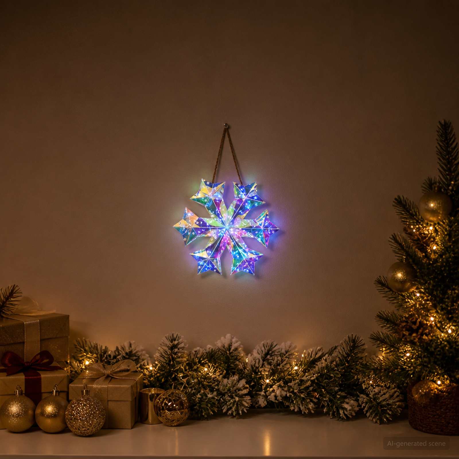 Prizmatična mavrična LED snežinka večbarvno Ø 26 x 25 cm