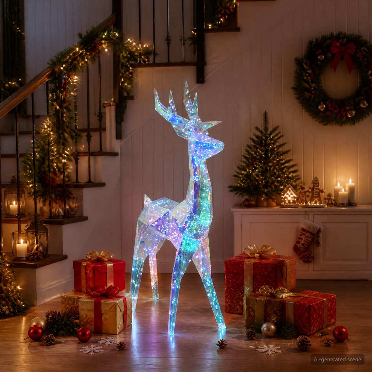 Prismatisk iriserende LED-rensdyr Flerfarvet 48 x 19 x 86 cm