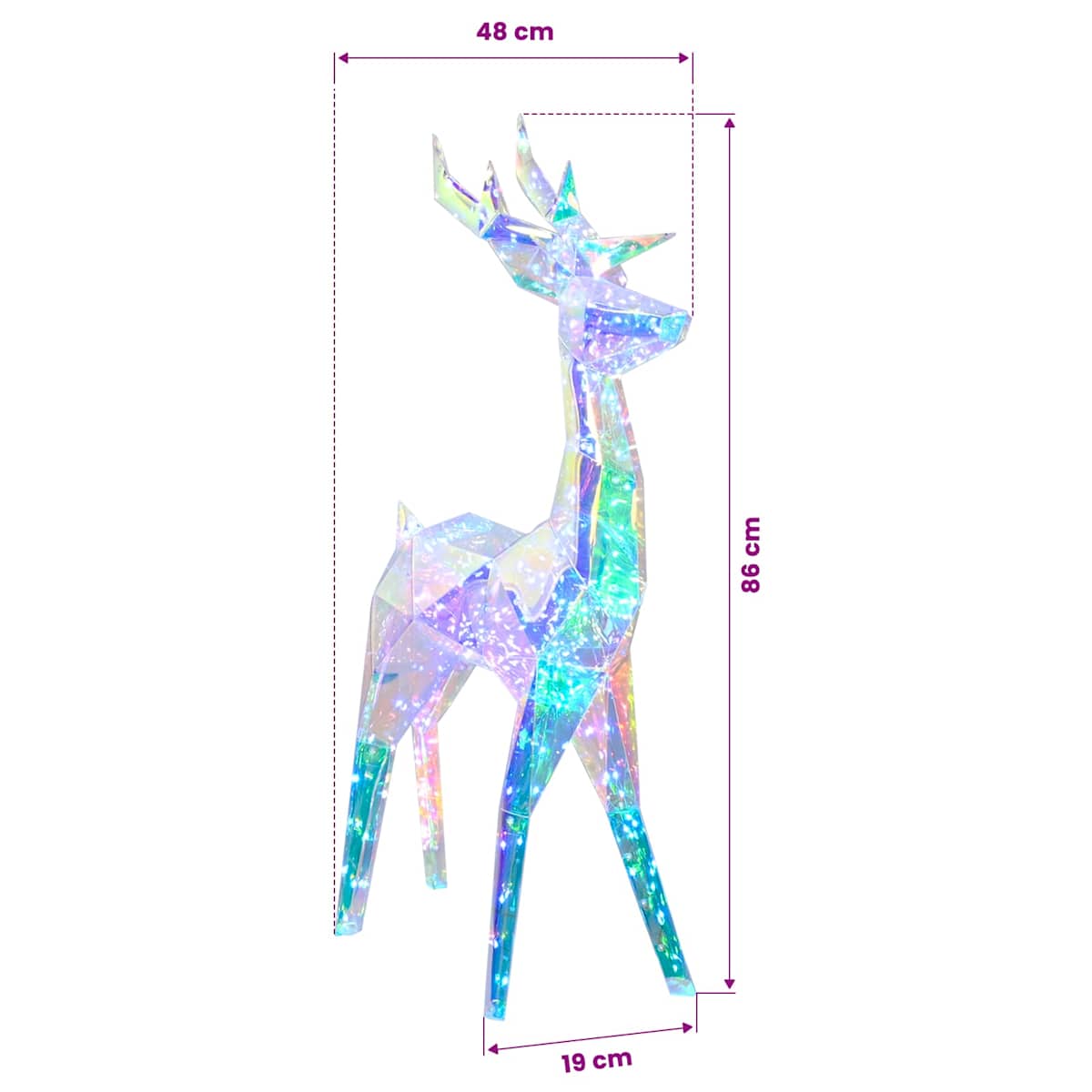 Prismatisk iriserende LED-rensdyr Flerfarvet 48 x 19 x 86 cm - Billede 5