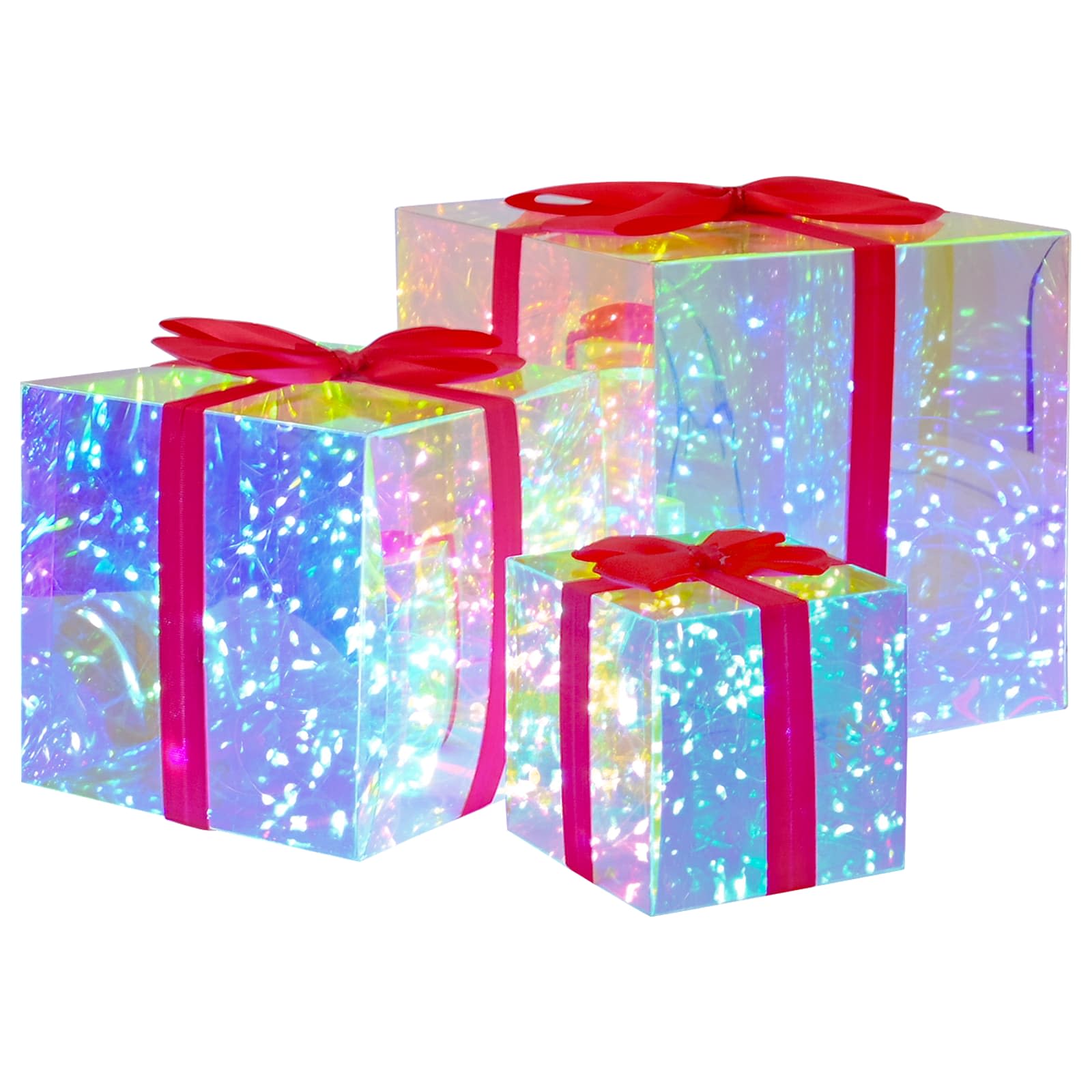 vidaXL Prizmatická iridescentná LED darčeková krabička 3 ks