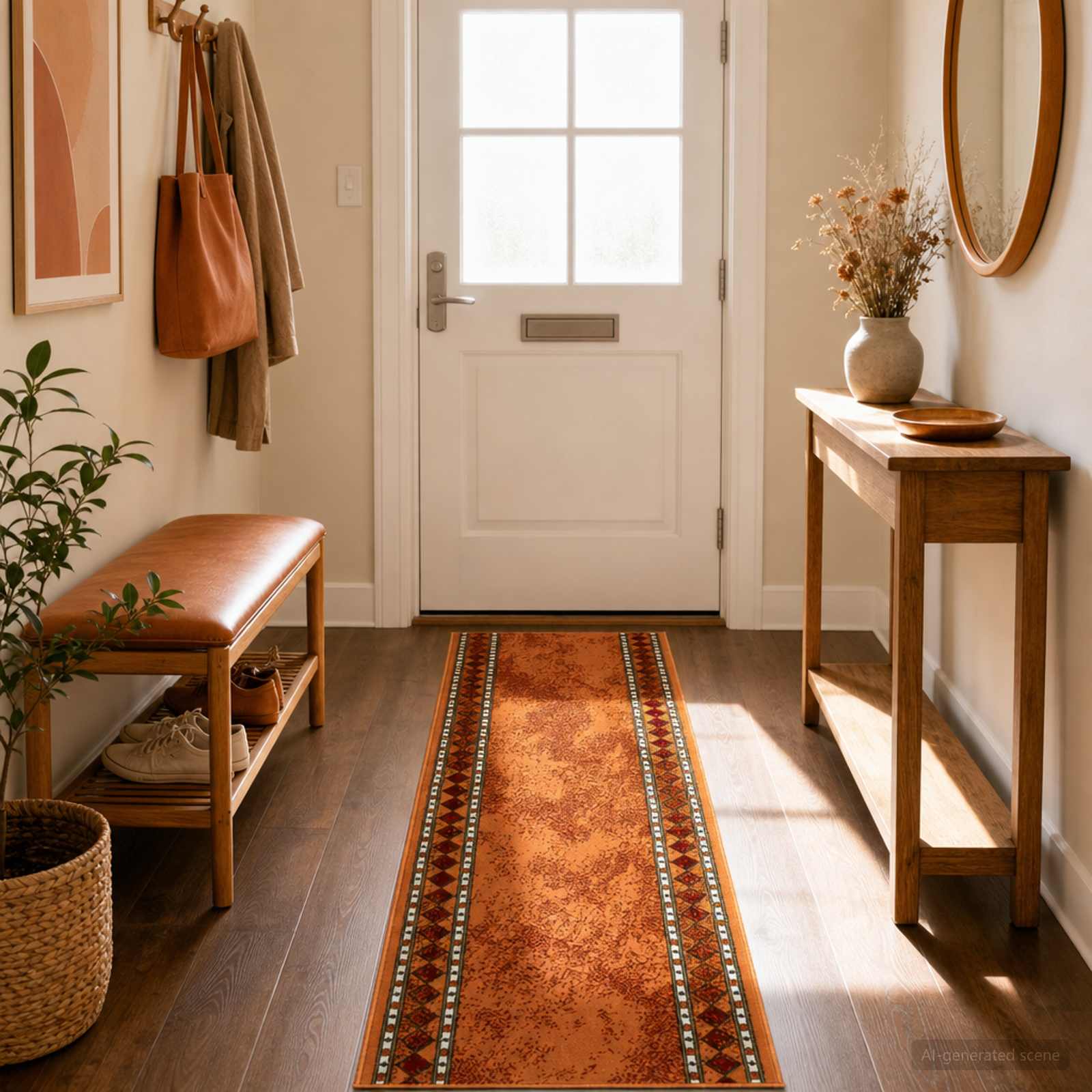 vidaXL Runner Tæppe FLORNES Vævet Orange Diamanter 67 x 200 cm PP 7 mm