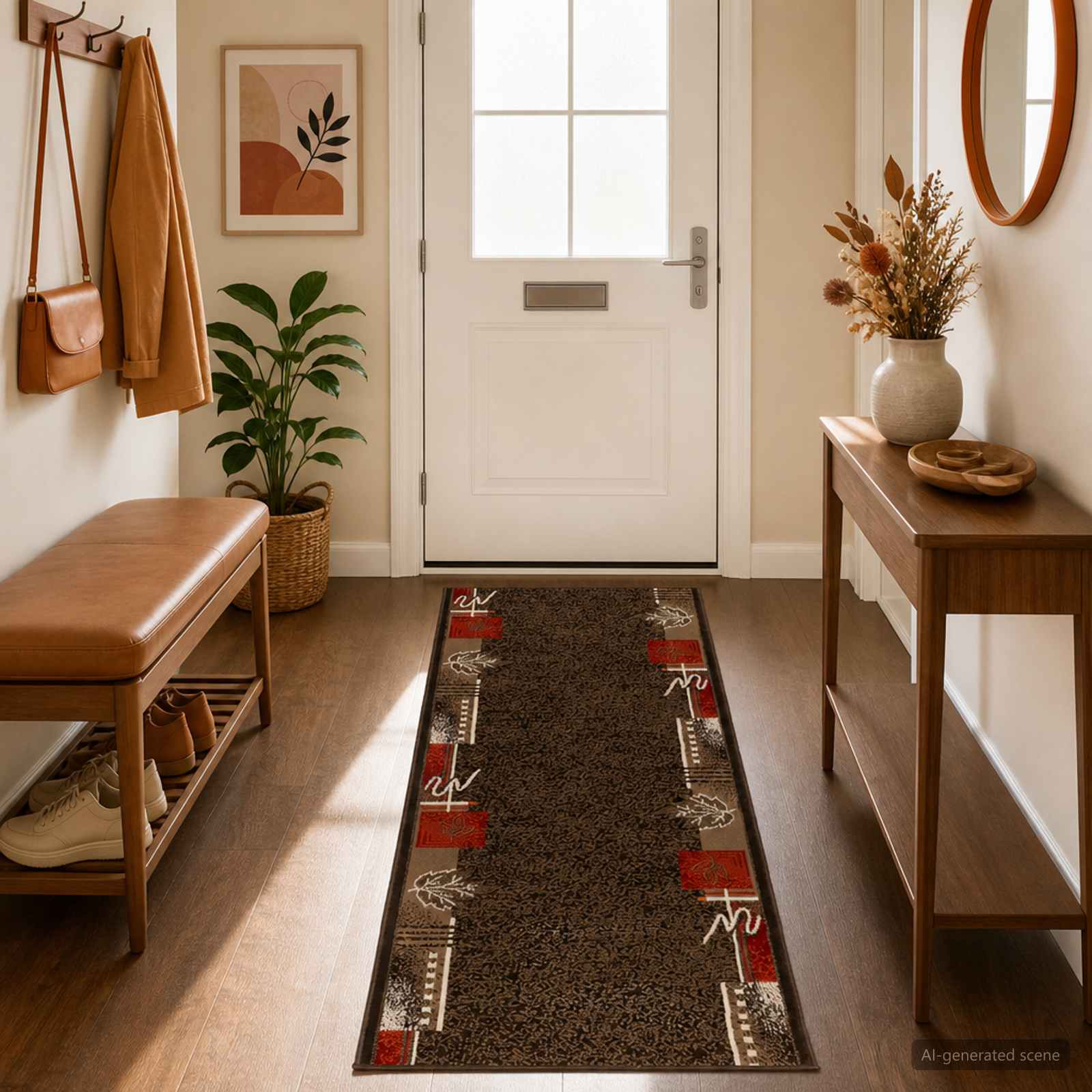 vidaXL Runner Tæppe FLORNES Vævet Brun Blade 67 x 200 cm PP 7 mm