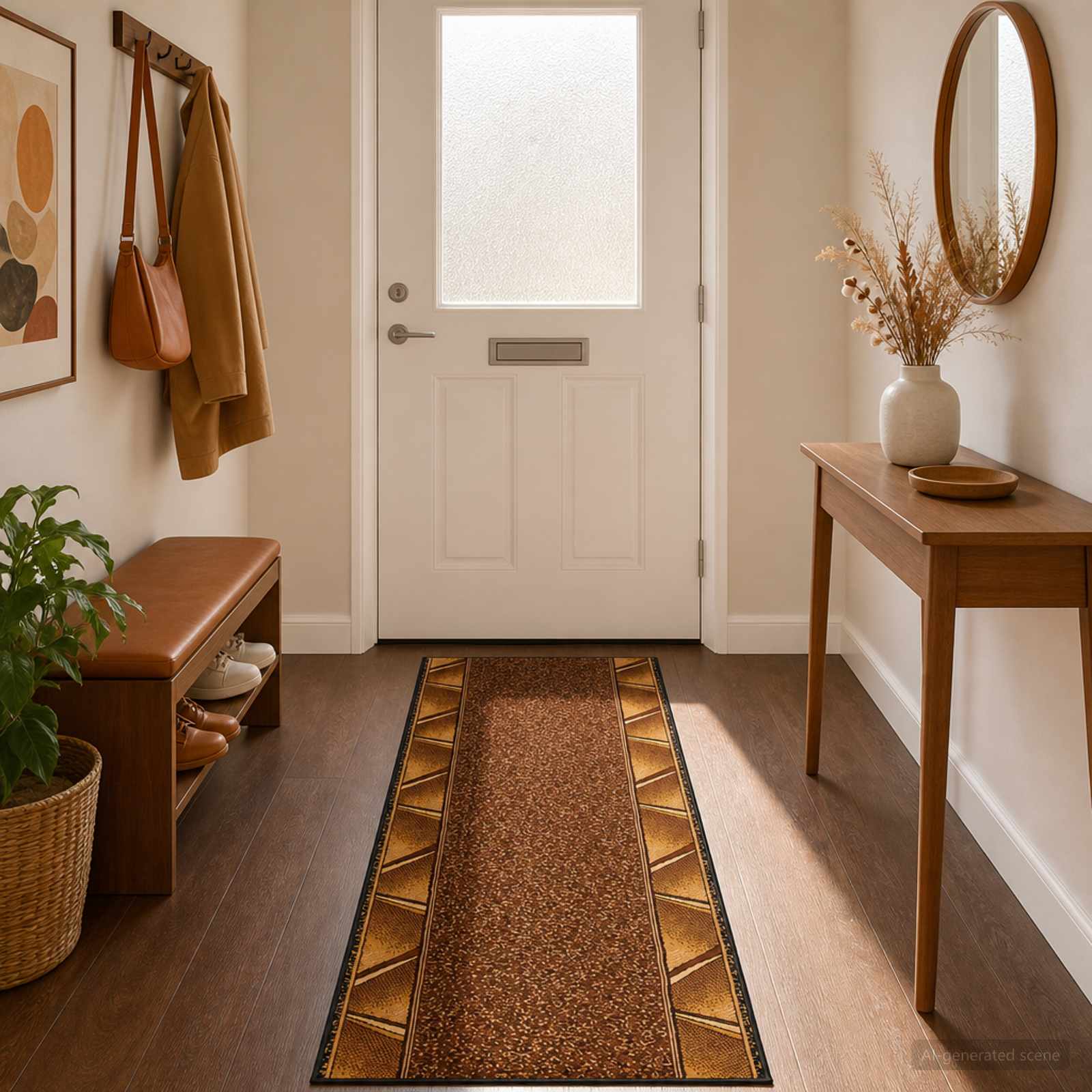 vidaXL Runner Tæppe FLORNES Vævet Brun Zigzag 100 x 400 cm PP 7 mm