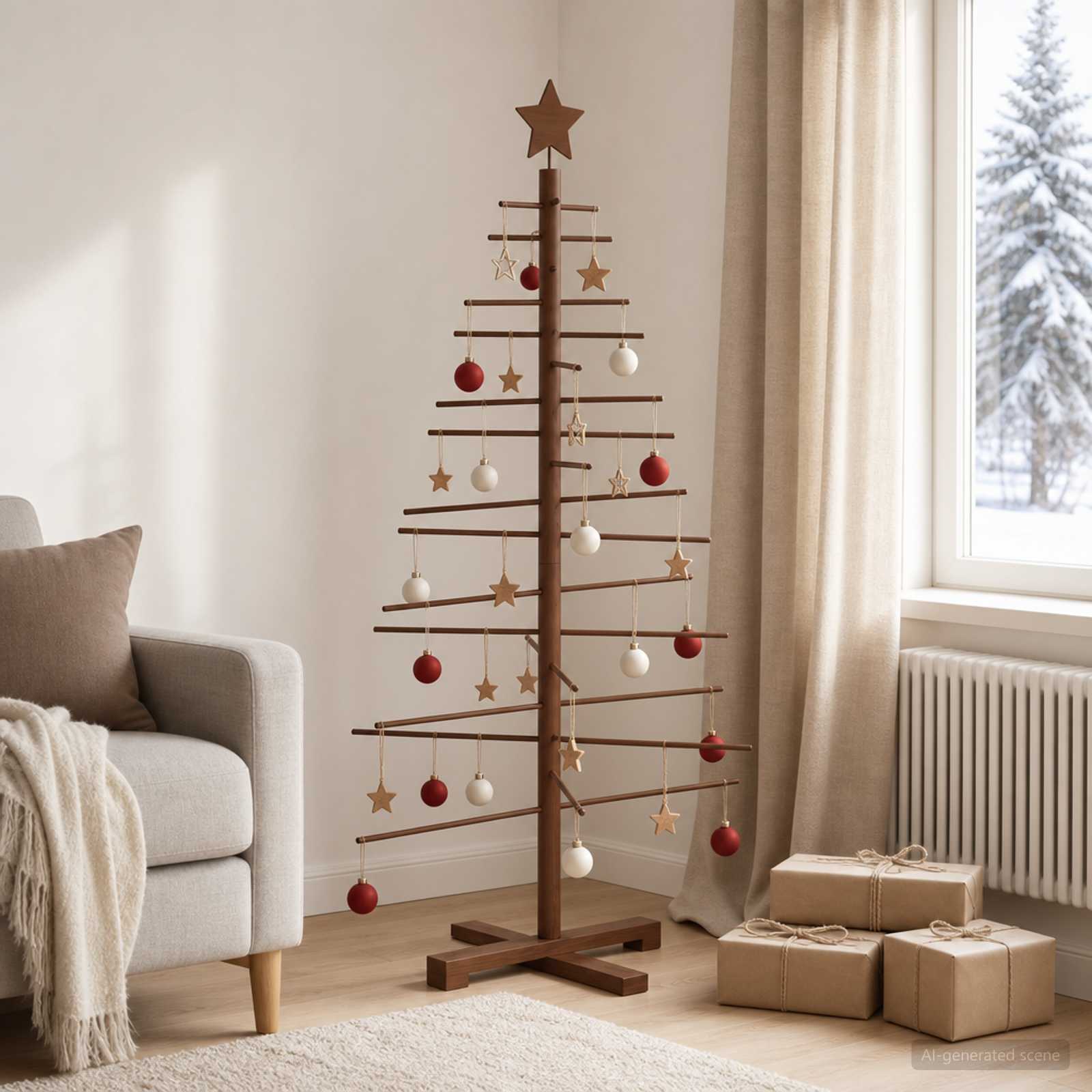 Leseno božično drevo 125 cm Bambus in trden borov les
