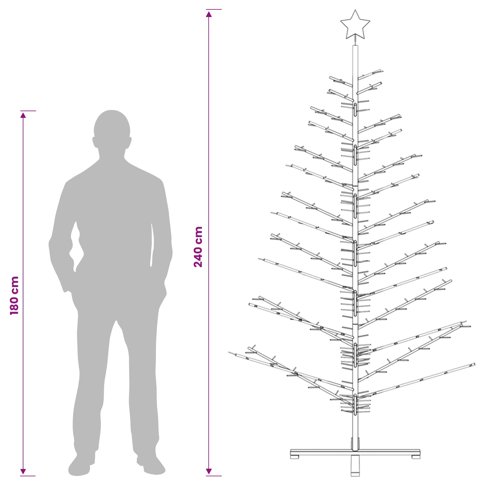 Leseno božično drevo 240 cm Bambus in masiven borov les Rjava