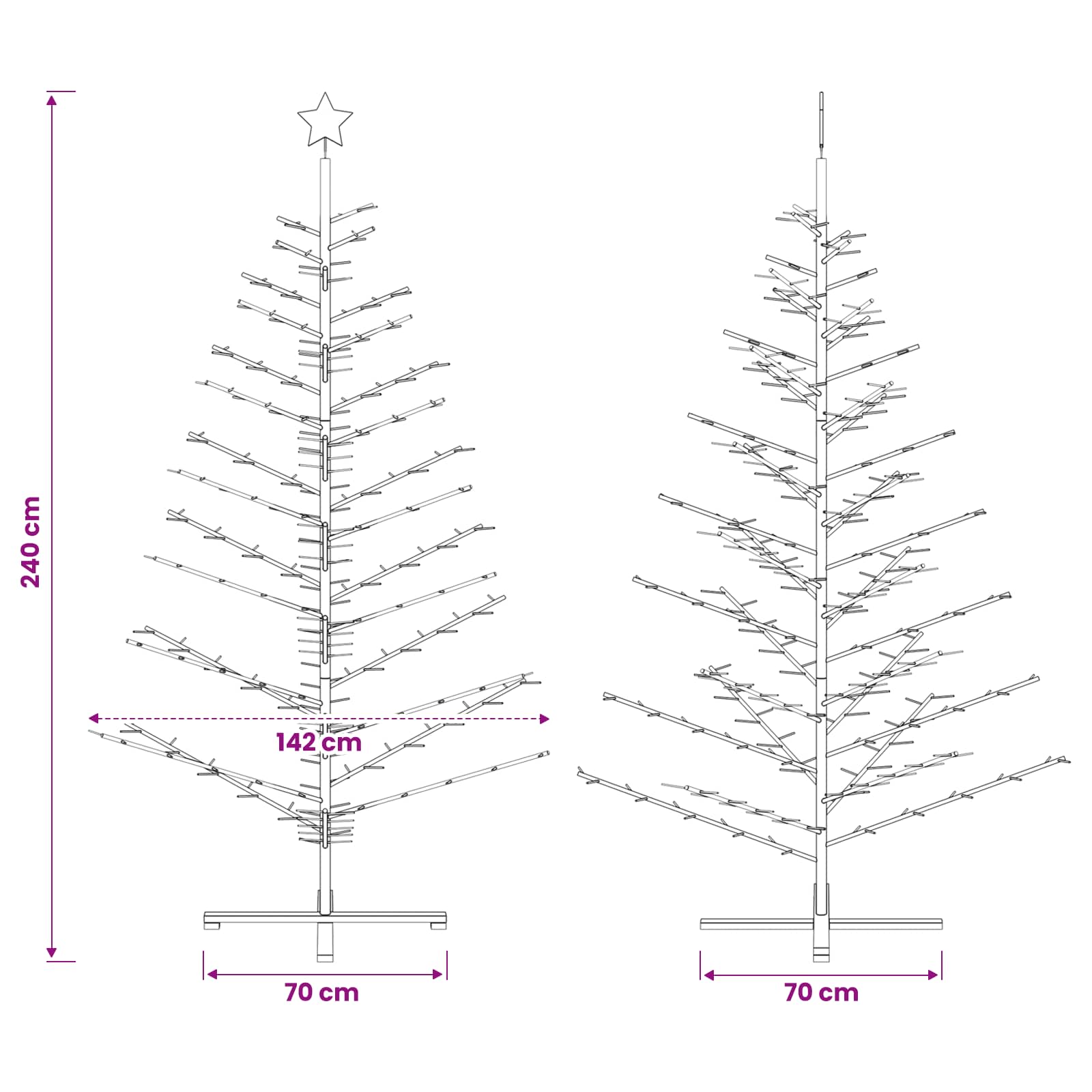 Leseno božično drevo 240 cm Bambus in masiven borov les Rjava