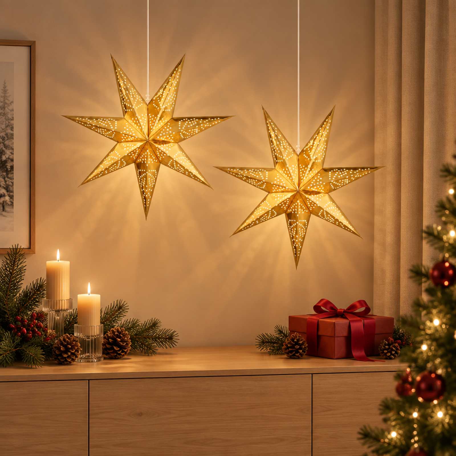 vidaXL Kerstverlichting RAAHE 2 st 10 LED's Warmwit 60 x 6 x 60 cm goud, foto 2
