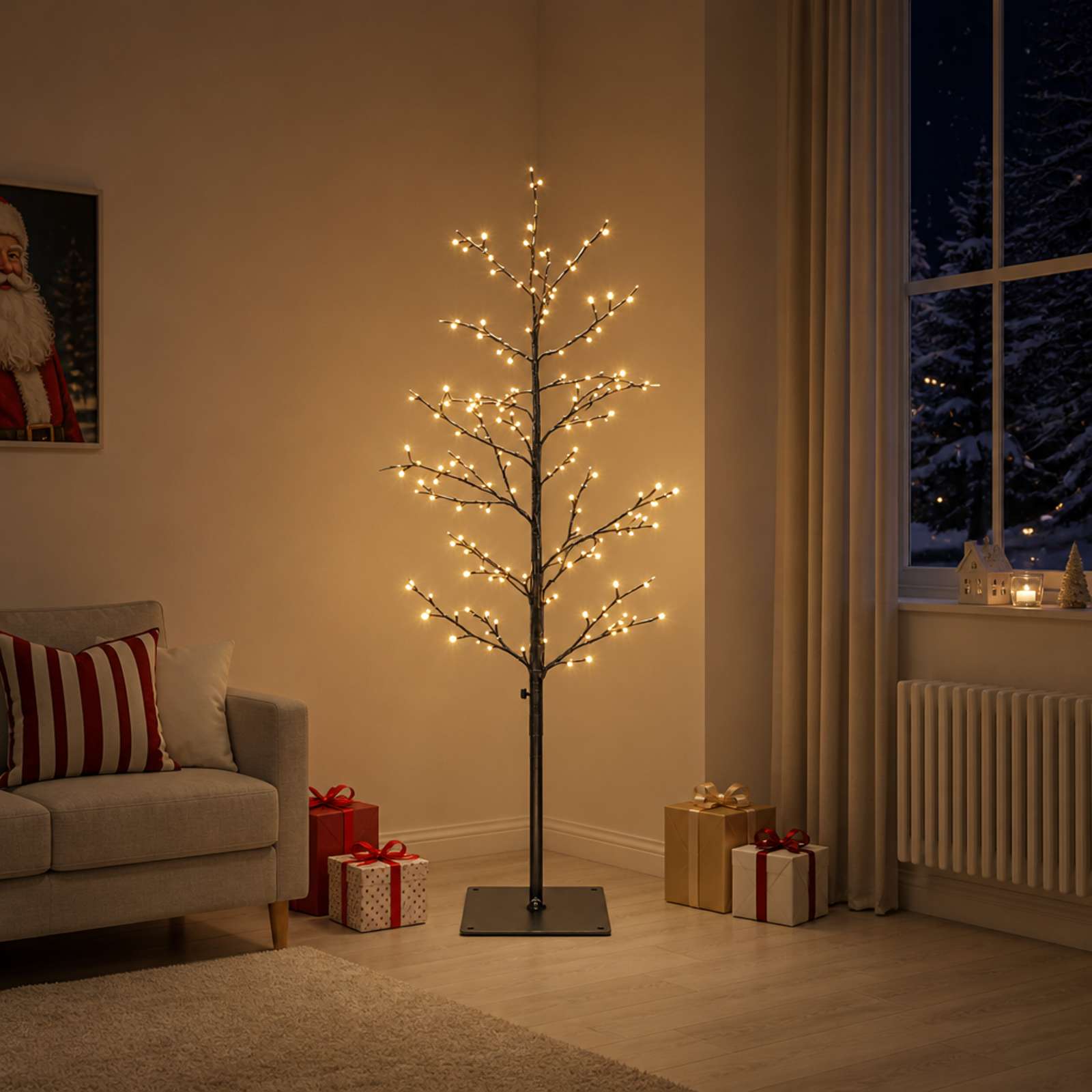 Mini brezovo božično drevo Črna 18 x 18 x 120 cm Jeklo 279 LED