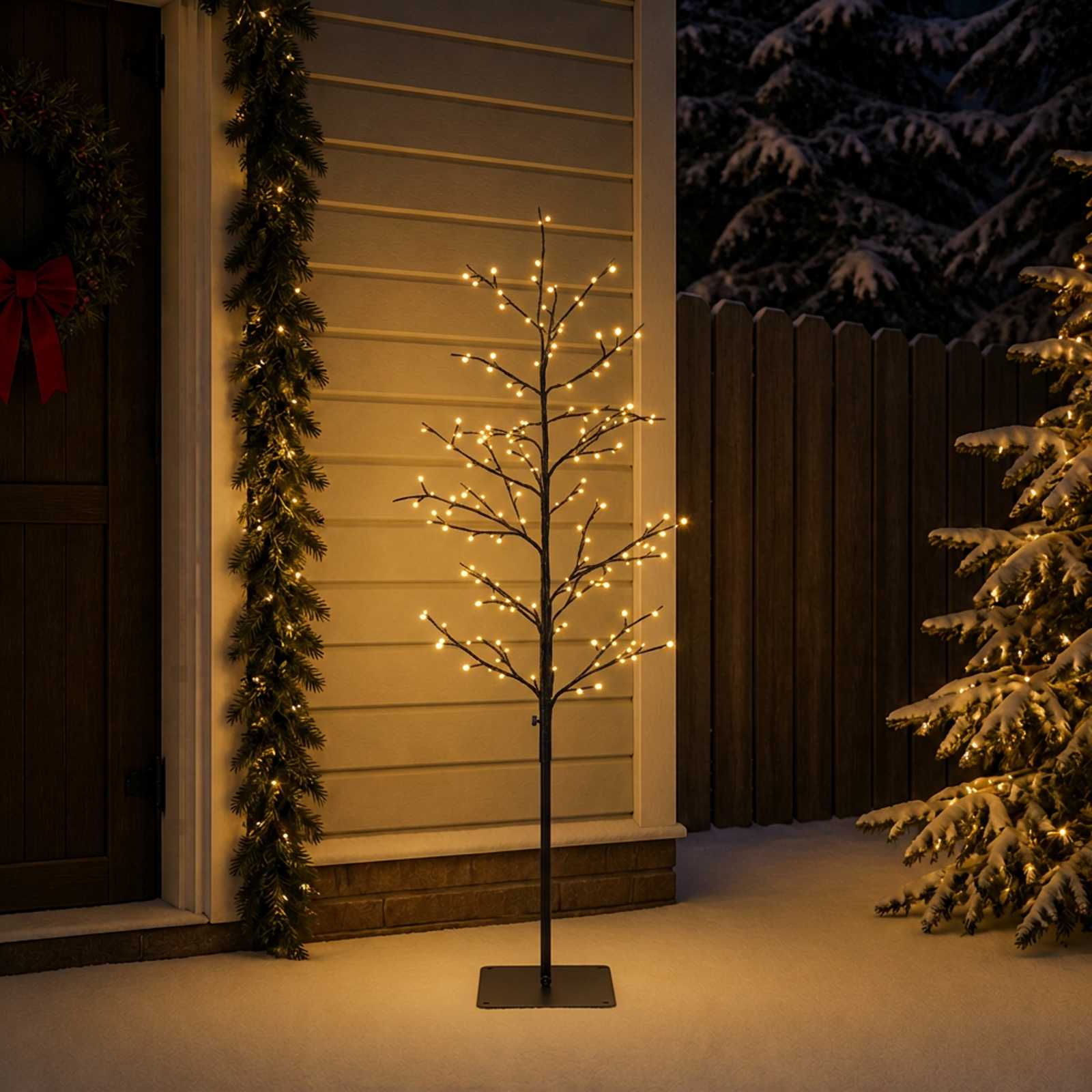Mini brezovo božično drevo Črna 18 x 18 x 120 cm Jeklo 279 LED