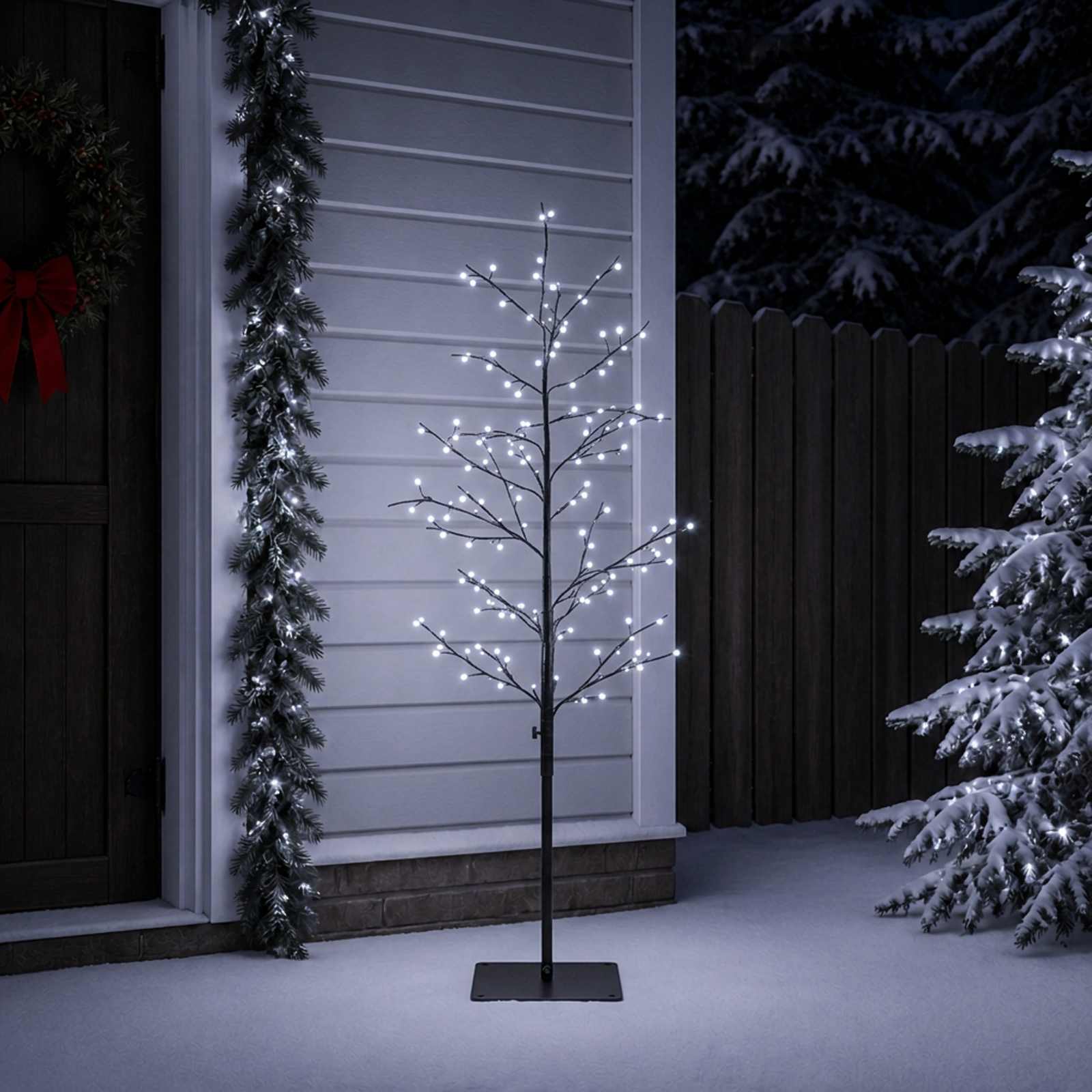 vidaXL Künstlicher LED-Birkenbaum Schwarz 120 cm Stahl 279 LEDs