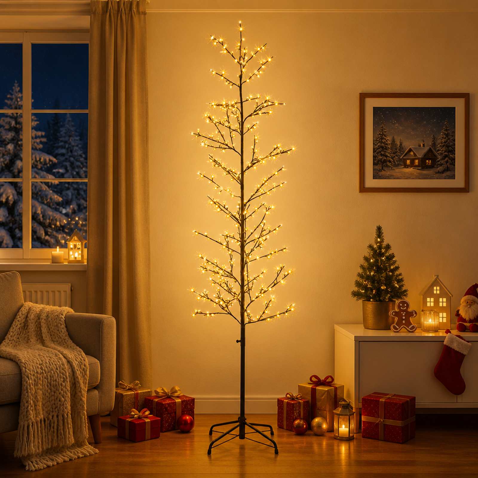 Mini brezovo božično drevo Črna 240 cm Jeklo 675 LED
